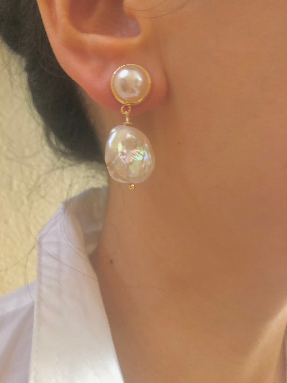 French Style Baroque Big Coin Pearl Earrings
