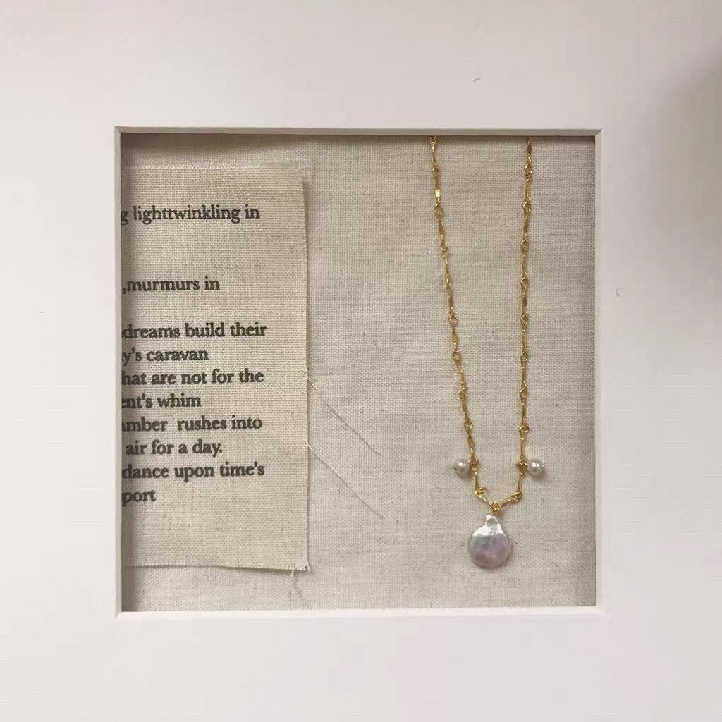 14K gold filled freshwater keshi pearl vintage style necklace. Art nouveau chain necklace. Art Deco necklace. Bridal boho necklace.