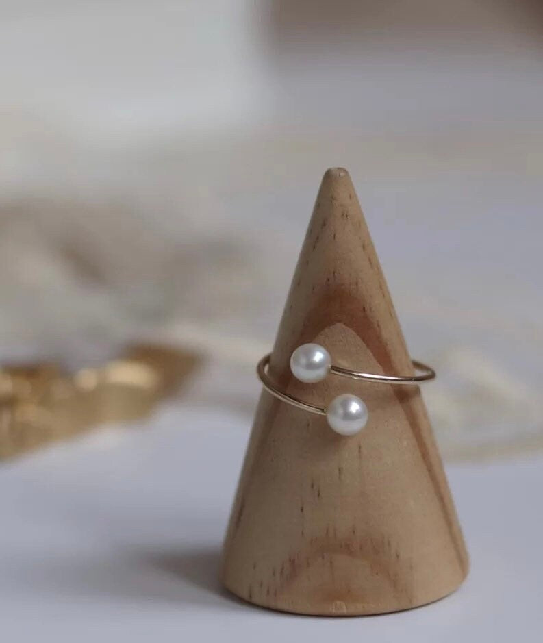 14K gold filled double freshwater pearl open ring. Minimalist ring. Dainty pearl ring. Elegant ring. Gift for mom