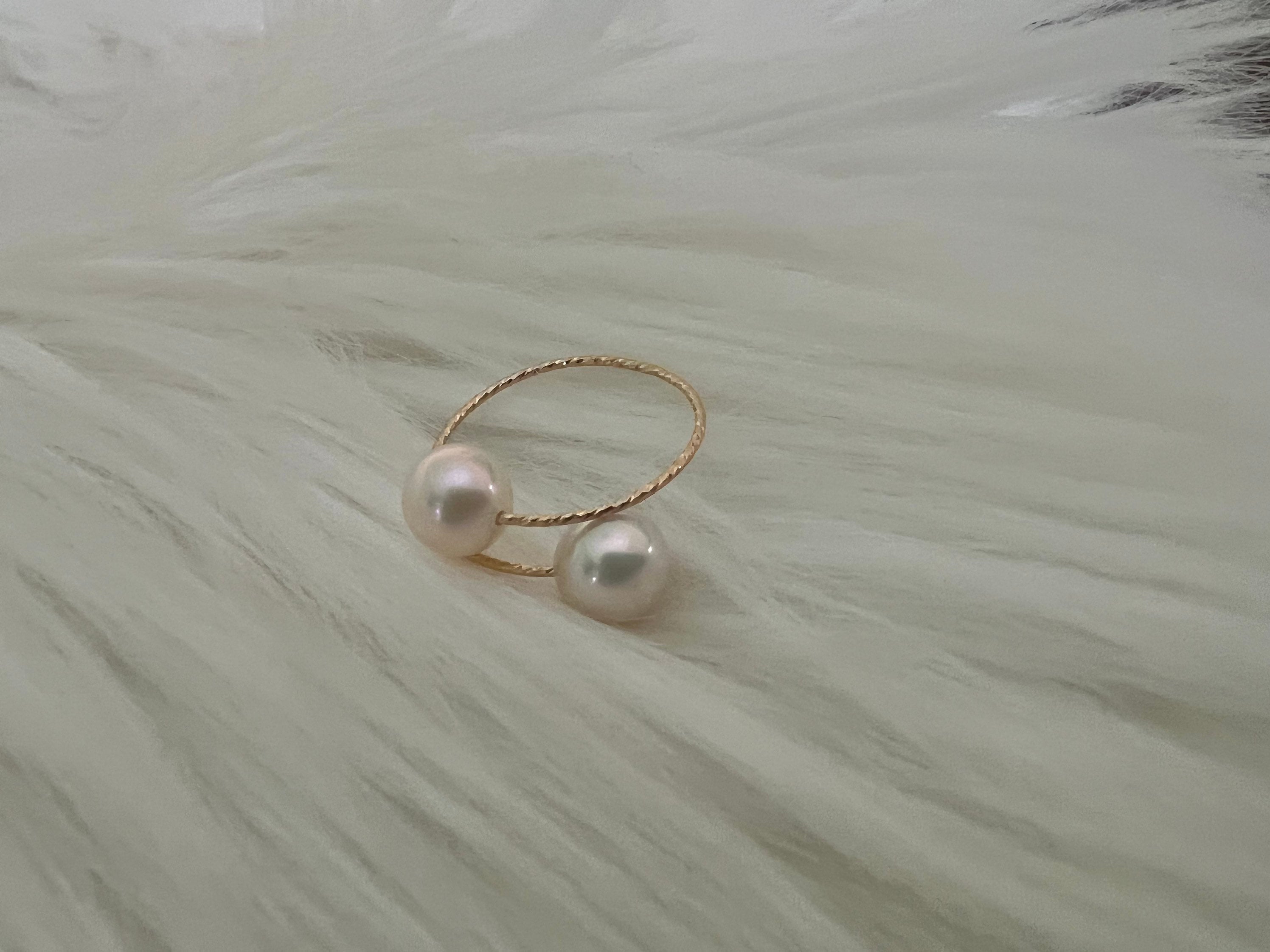 14K gold filled double freshwater pearl open ring. Minimalist ring. Dainty pearl ring. Elegant ring. Gift for mom