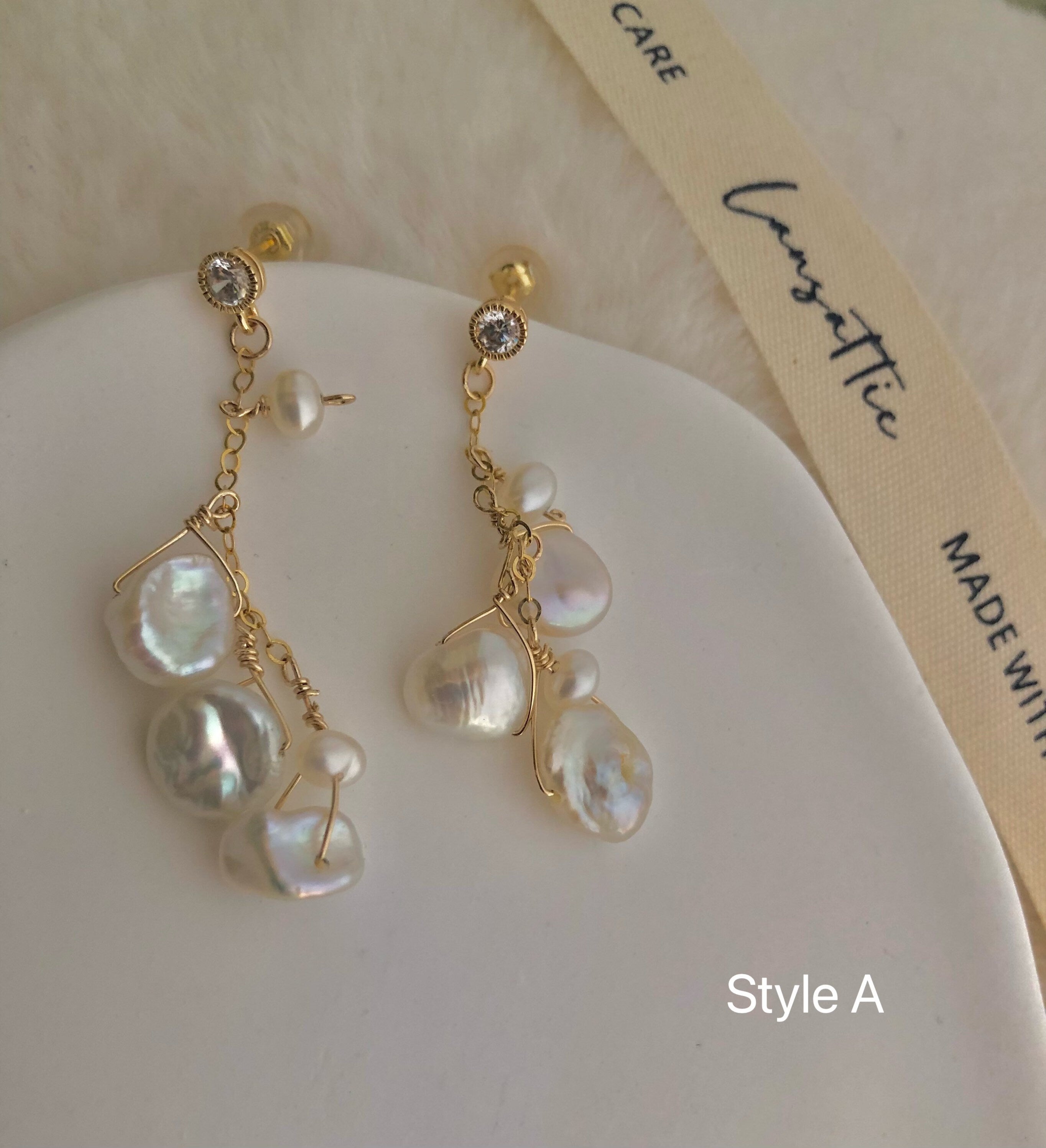 14K gold filled freshwater multiple-pearl dangle earrings. Dainty pearl earrings. Statement pearl earrings. Bridesmaid gift. Gift for her.