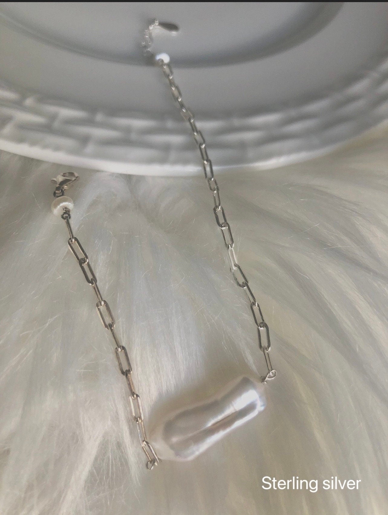 Keshi Baroque Biwa Pearl set. Minimalist dainty stackable chain solitaire necklace/bracelet. wedding set.