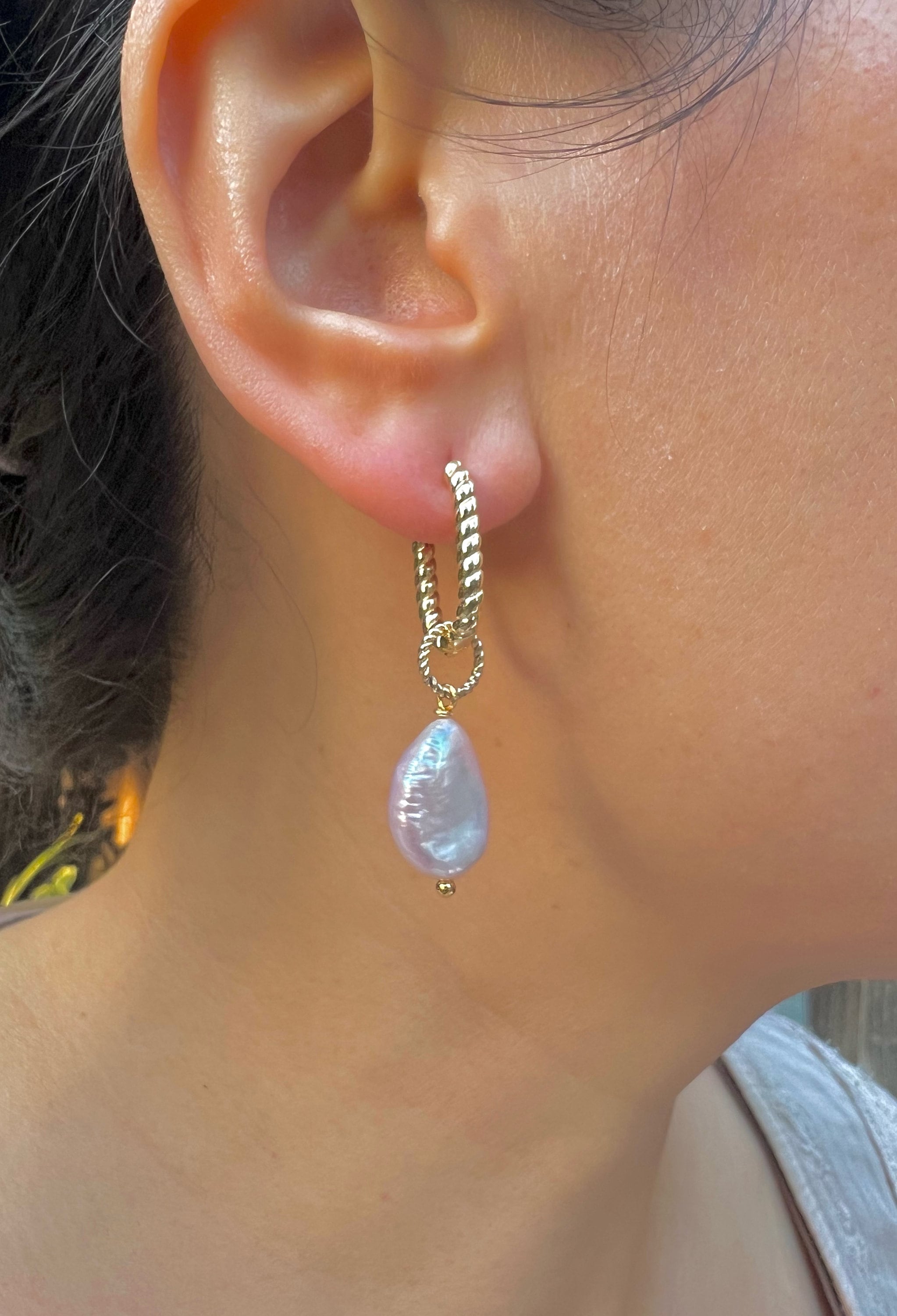 Freshwater barque teardrops pearl wire dangle hook earrings. Minimalist earrings. Cultured pearl earrings. Boho pearl earrings.