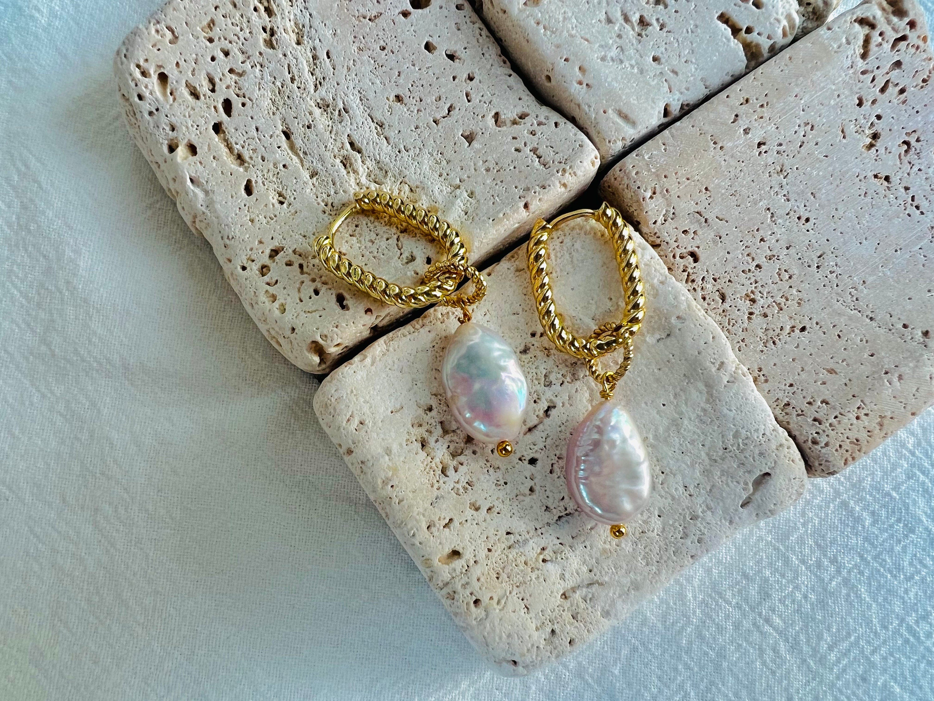 Freshwater barque teardrops pearl wire dangle hook earrings. Minimalist earrings. Cultured pearl earrings. Boho pearl earrings.