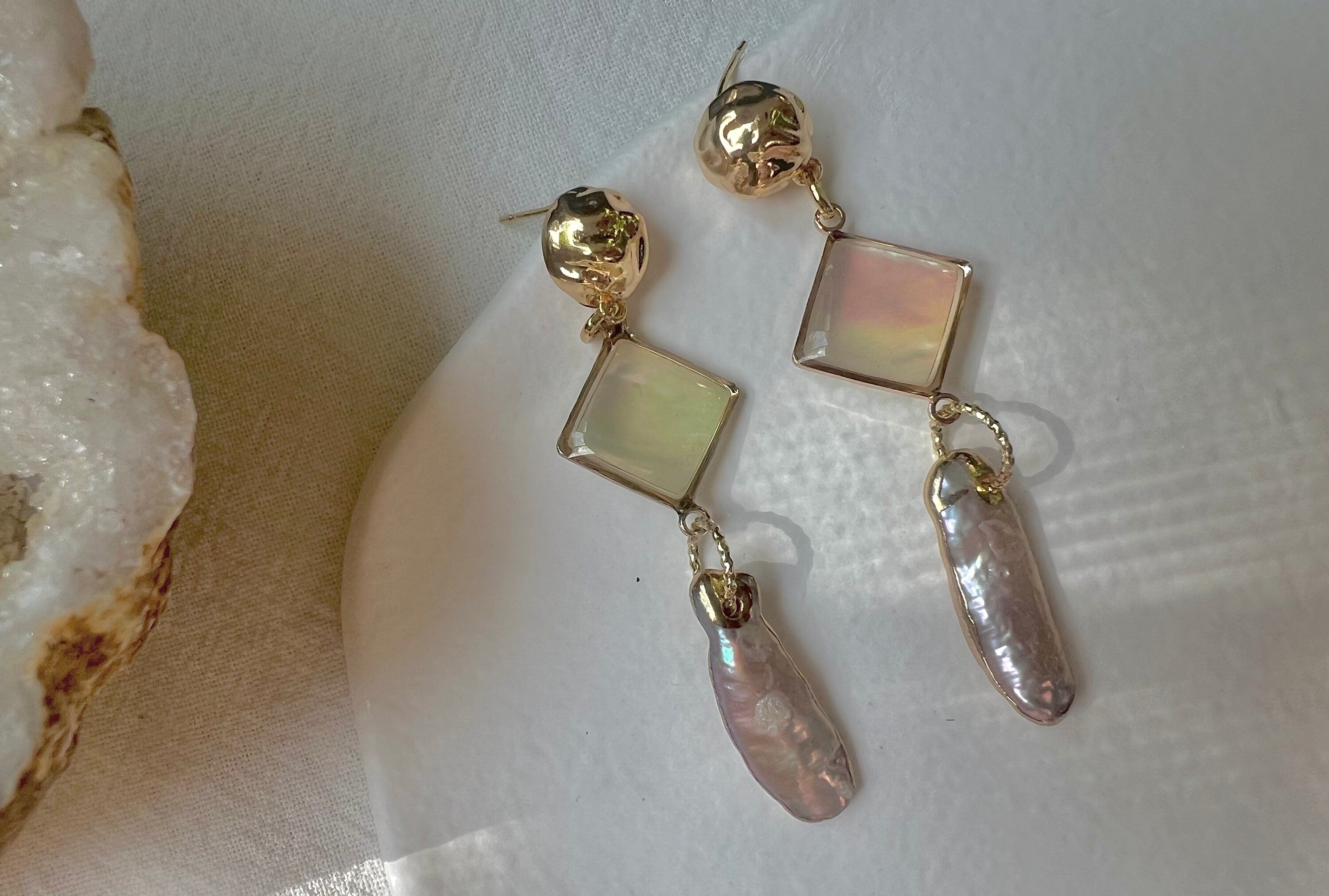 Genuine freshwater keshi pearl long dangle earrings. Bridal boho earrings. Art deco pearl earrings.