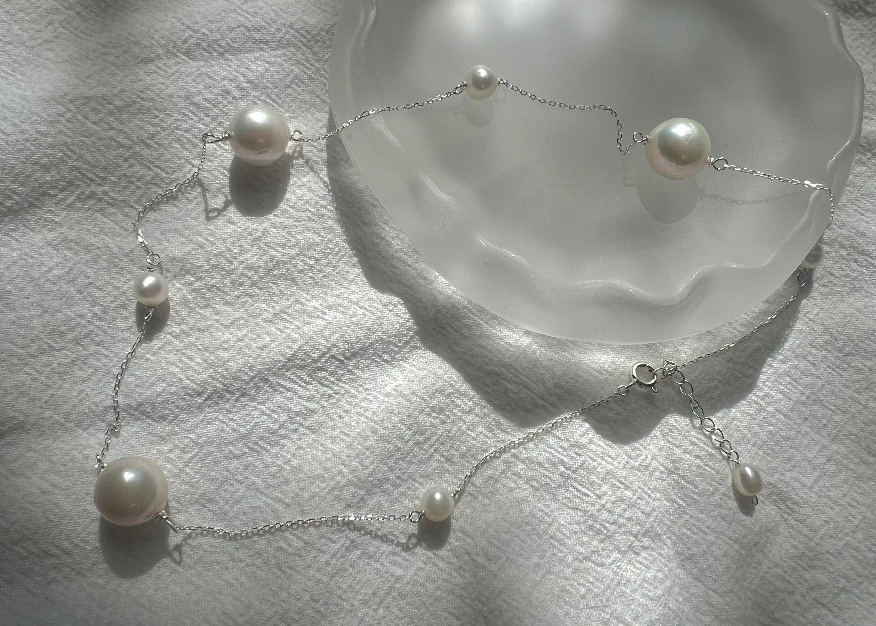 14K gold filled genuine multi-shape freshwater pearl necklaces. Adjustable freshwater pearl choker necklace. Baroque pearl necklace.