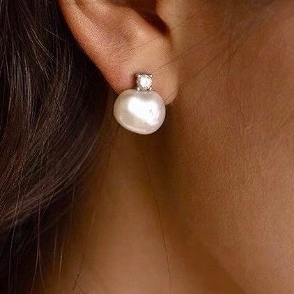 Clip On Baroque Pearl CZ Earrings