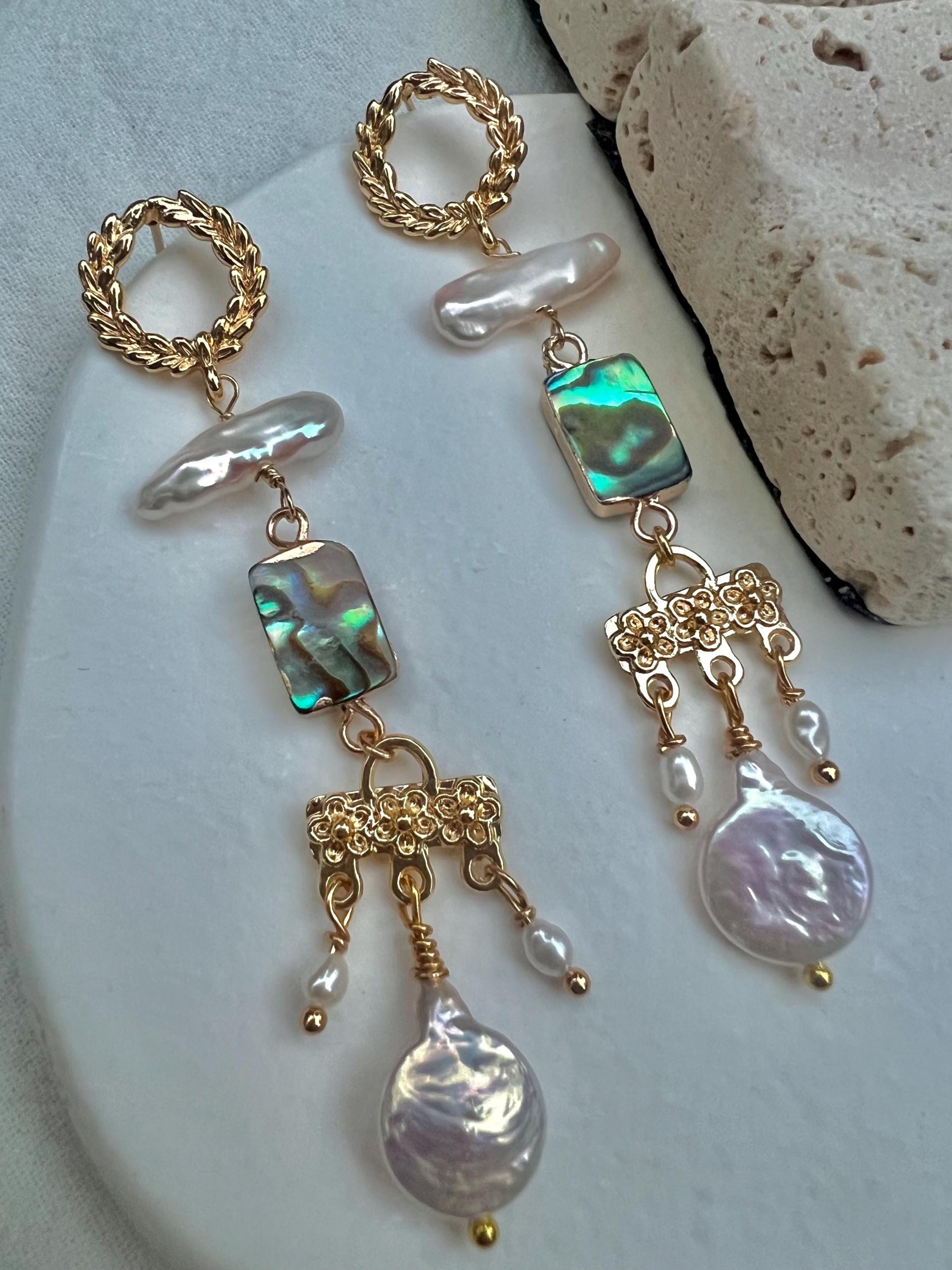 Genuine freshwater baroque pearl long dangle star earrings. Bridal boho pearl earrings. Art deco pearl earrings.