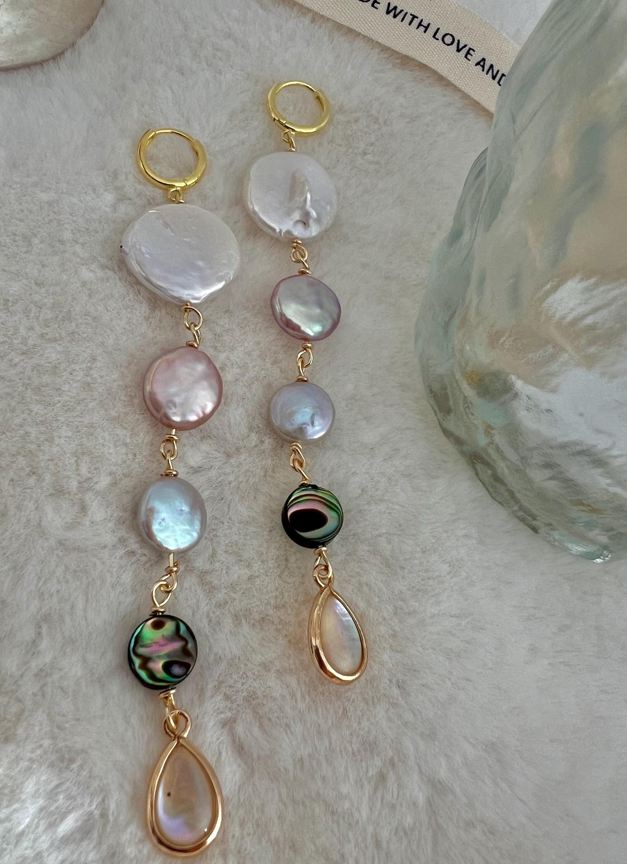 Baroque pearl multi- colored dangle earring. Candy earring. Chandelier 4 tier earrings. Gold tone with long beads.