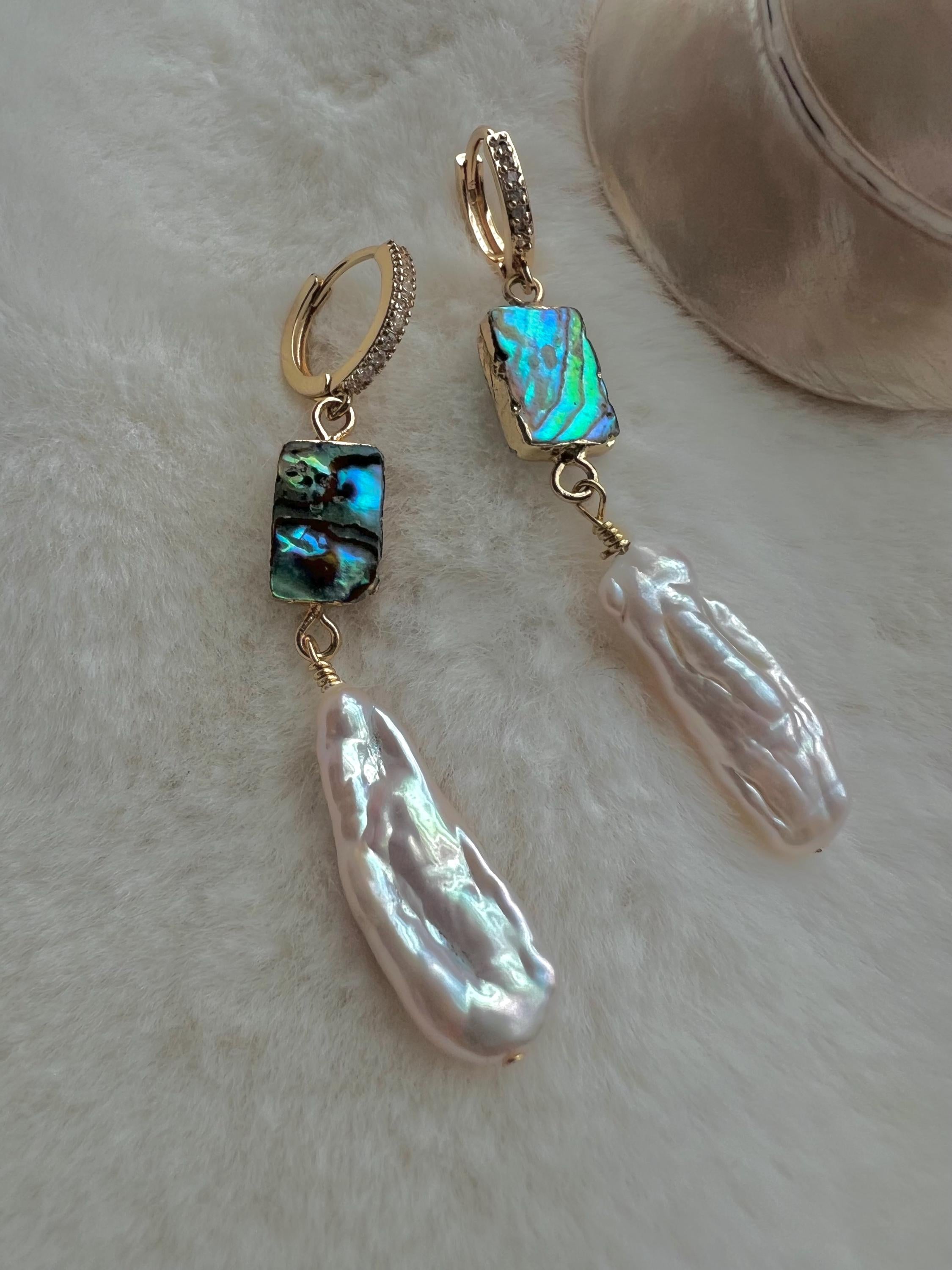 High luster freshwater abalone multiple-pearl dangle earring. Bridal Boho earrings. Bridesmaid gift.