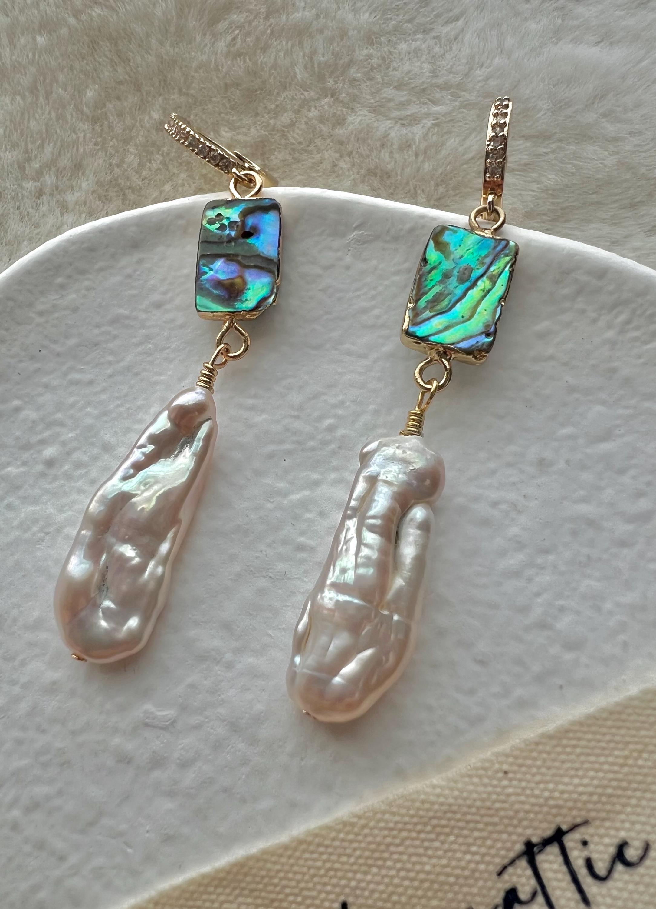 High luster freshwater abalone multiple-pearl dangle earring. Bridal Boho earrings. Bridesmaid gift.