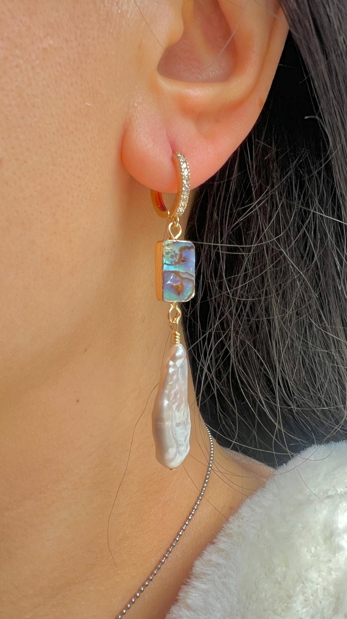 Freshwater Abalone Multiple-Pearl Dangle Earrings