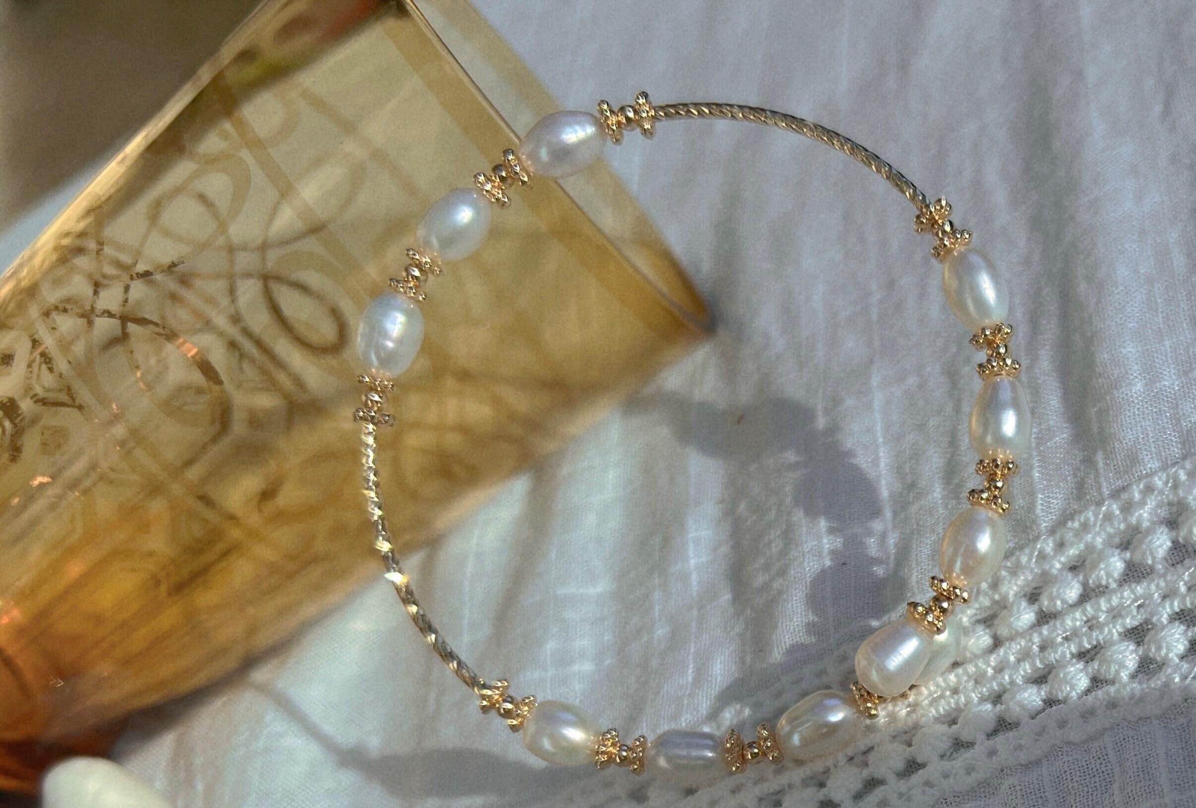 Freshwater Pearl elegant bangle. Open cuff flex dainty bracelet. Adjustable bangle. Wedding bracelet. Bridesmaid gift. Bridal bracelet.