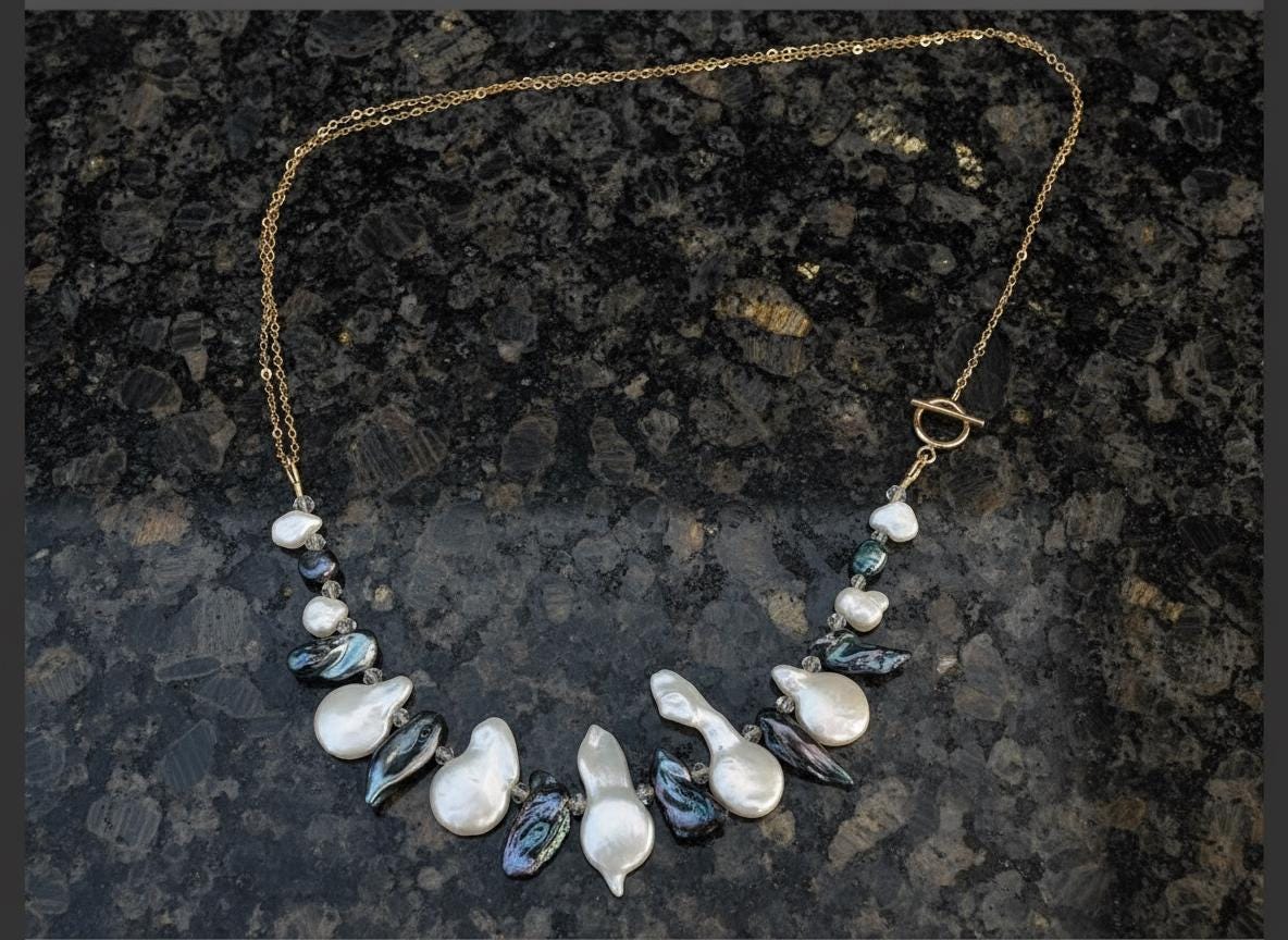 14K gold filled genuine multi-shape multi-color freshwater pearl necklaces.Pearl choker necklace. Peacock pearl necklace.