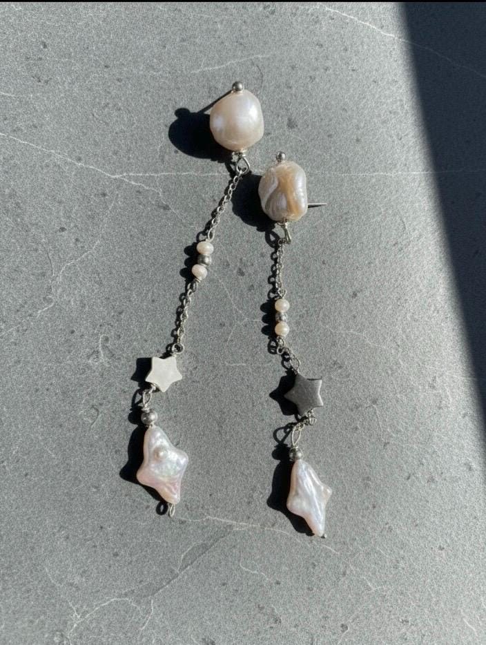 Freshwater Pearl & Mother-of-Pearl Star Earrings — product image 1