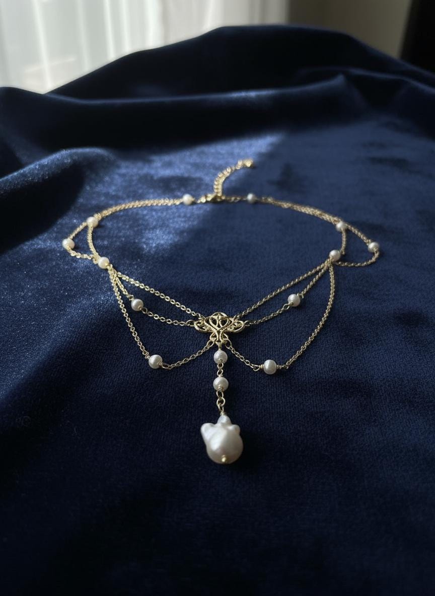Vintage Style Freshwater Pearl Filigree Necklace