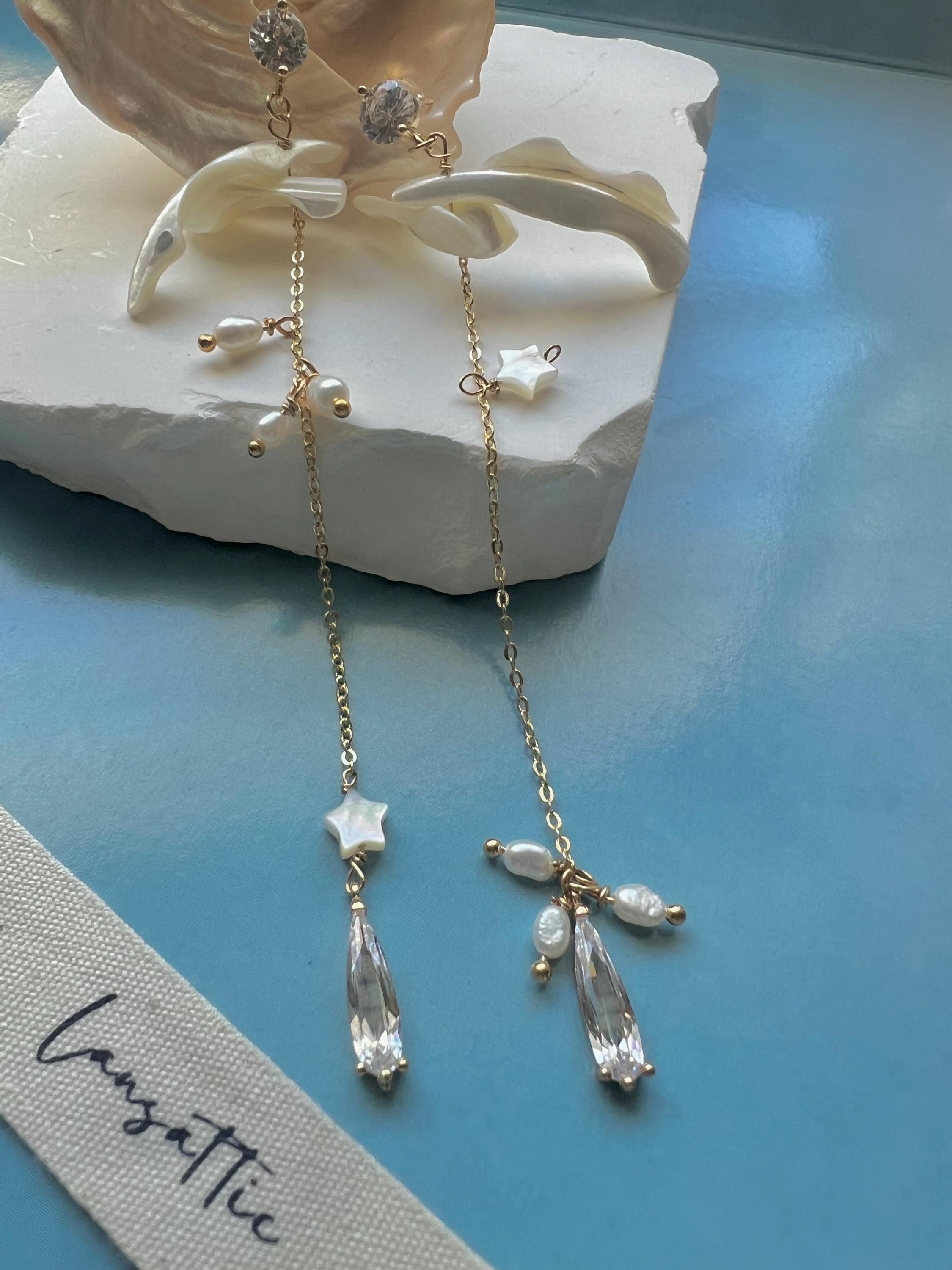 Mother of Pearl Drop Earrings – Delicate Pearl Earrings, Beach Wedding Jewelry