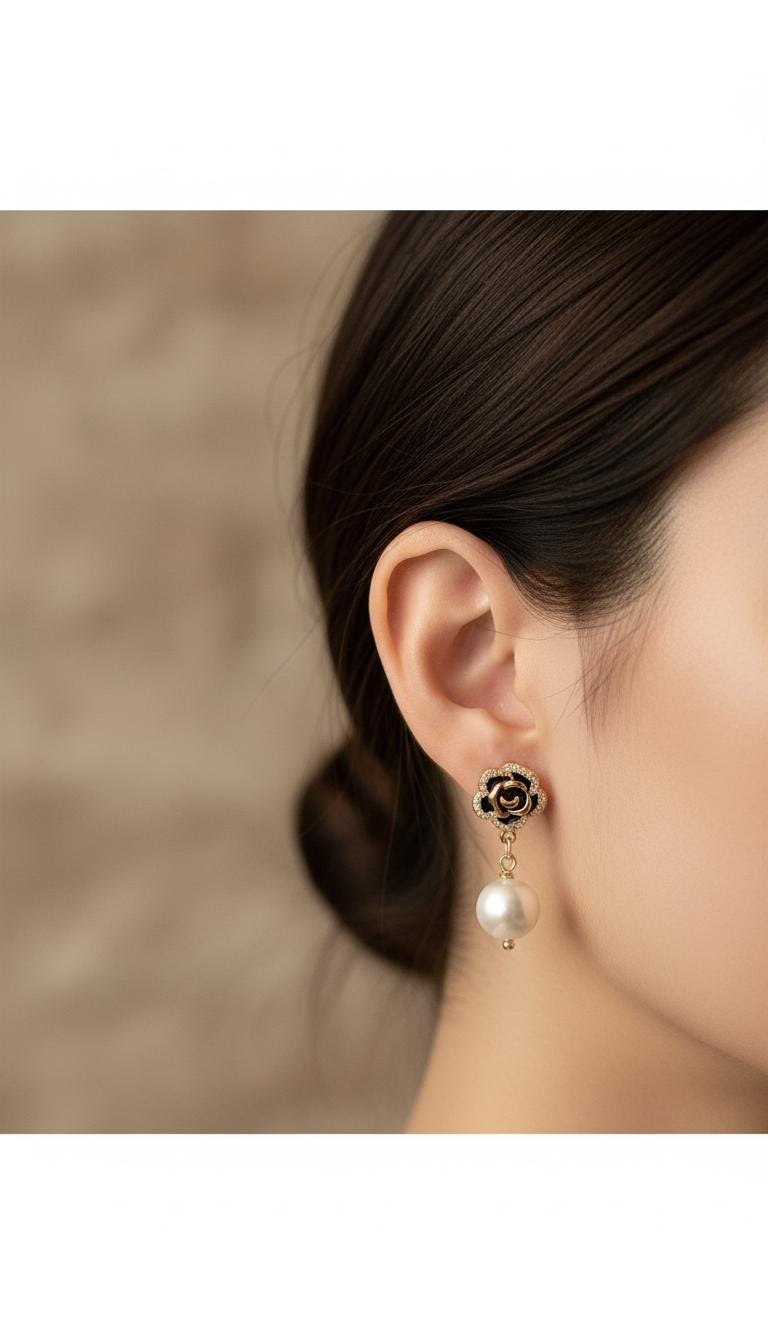 Genuine baroque pearl clip on drop earring. No pain pearl ear clip. Comfortable non pierced ear clip. Fashion floral ZC dangle earring