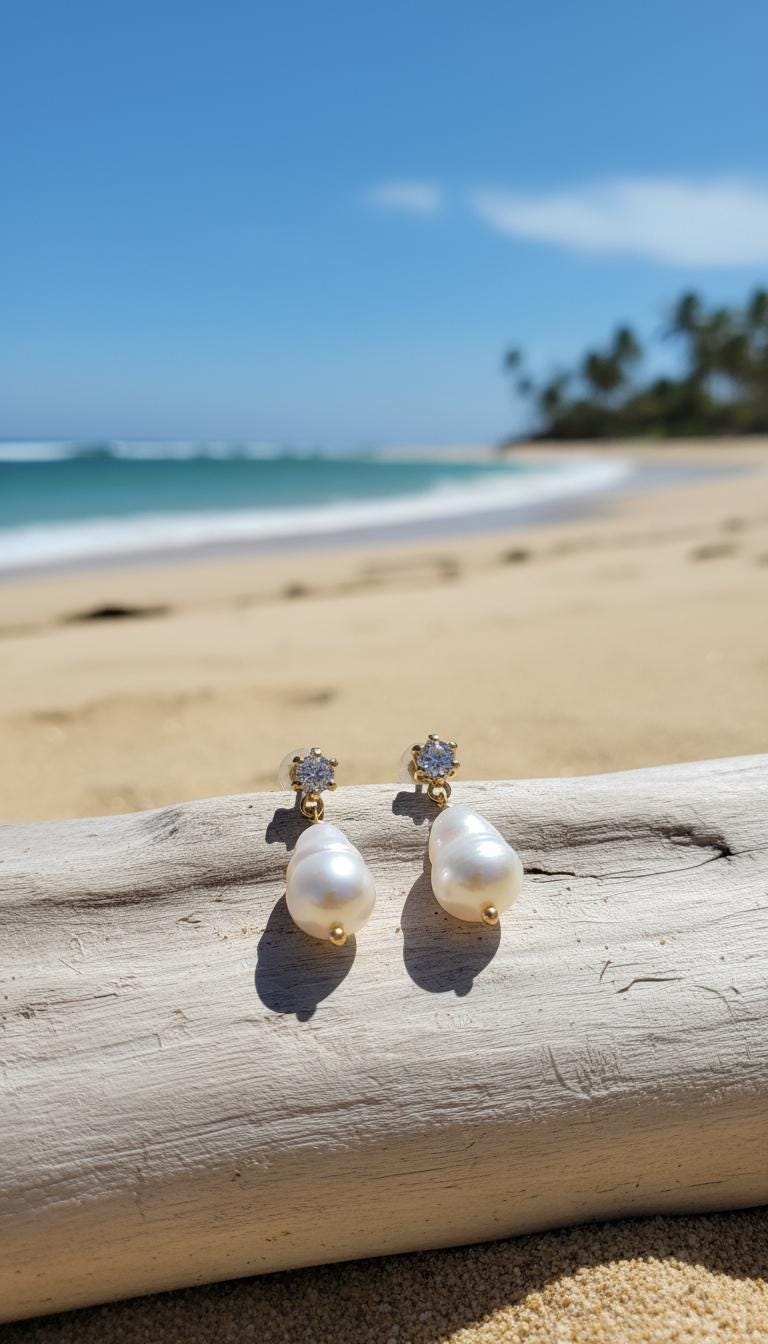 Genuine freshwater pearl CZ diamond earrings. Elegant earring. Baroque pearl earrings. Dainty earring. Statement earring. Bridesmaid gifts