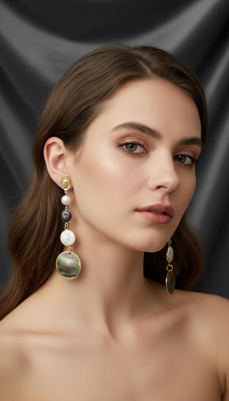 Freshwater pearl long dangle earrings. boho earrings . Chic pearl earrings. Mother of pearl baroque pearl earrings.