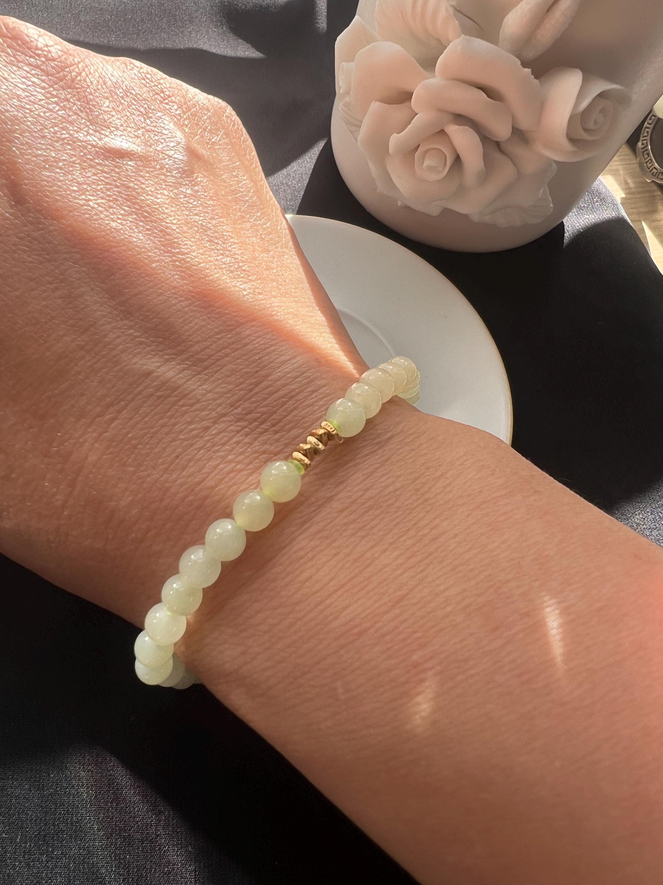 Minimal Jade Bracelet with Gold Spacer – Natural Jade Beaded Bracelet