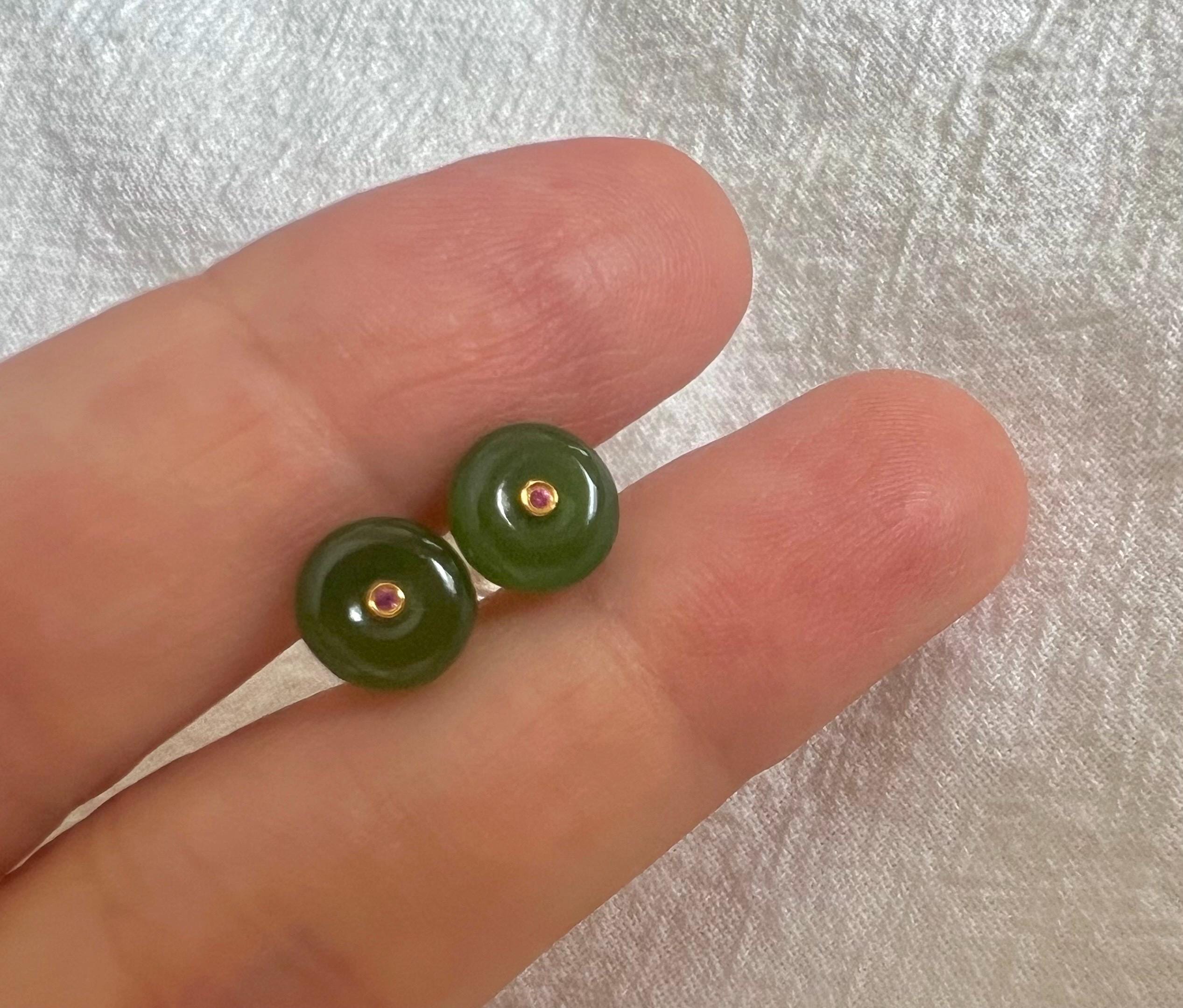 Natural Green Jade Stud Earrings 18K solid Gold | Minimalist Jade Earrings | Fine Jade Jewelry | Elegant Everyday Studs | Gift for Her