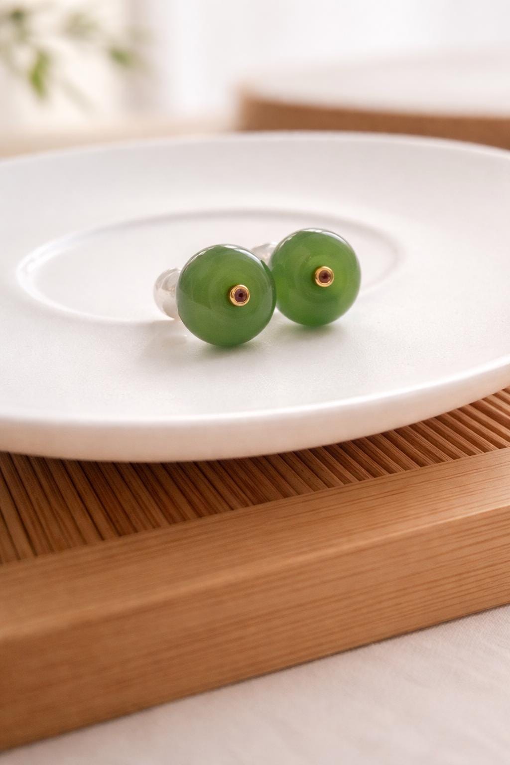 Natural Green Jade Stud Earrings 18K solid Gold | Minimalist Jade Earrings | Fine Jade Jewelry | Elegant Everyday Studs | Gift for Her