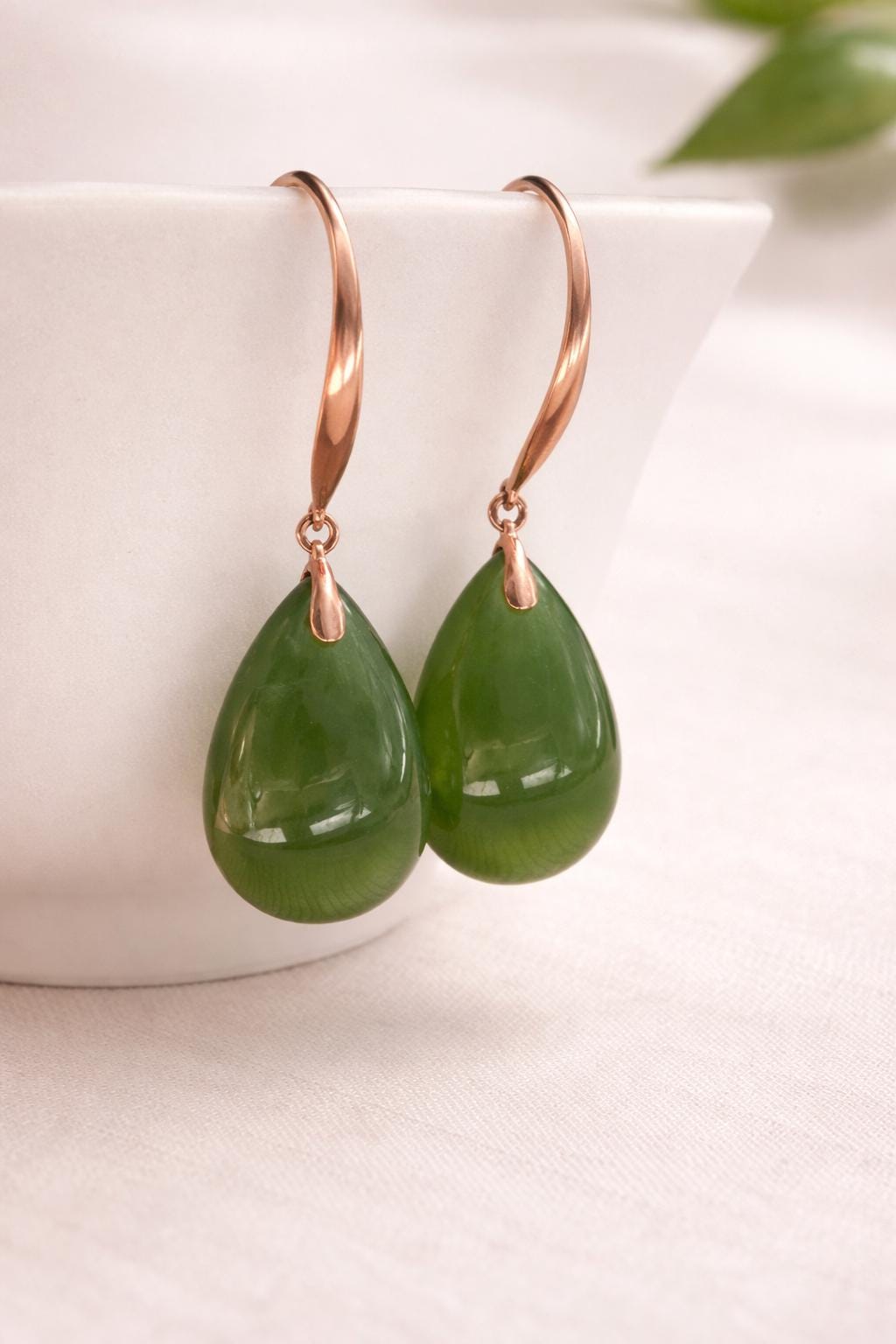 Natural Green Jade Drop Earrings 18K solid Gold | Jade Teardrop Earrings | Minimalist Jade Jewelry | Elegant Jade Dangle Earrings