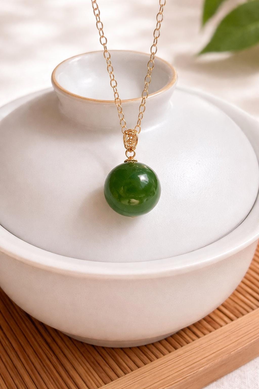 Green Jade Pendant Necklace 18K solid Gold | Minimalist Jade Necklace | Small Jade Charm Necklace | Everyday Fine Jewelry | Gift for Her