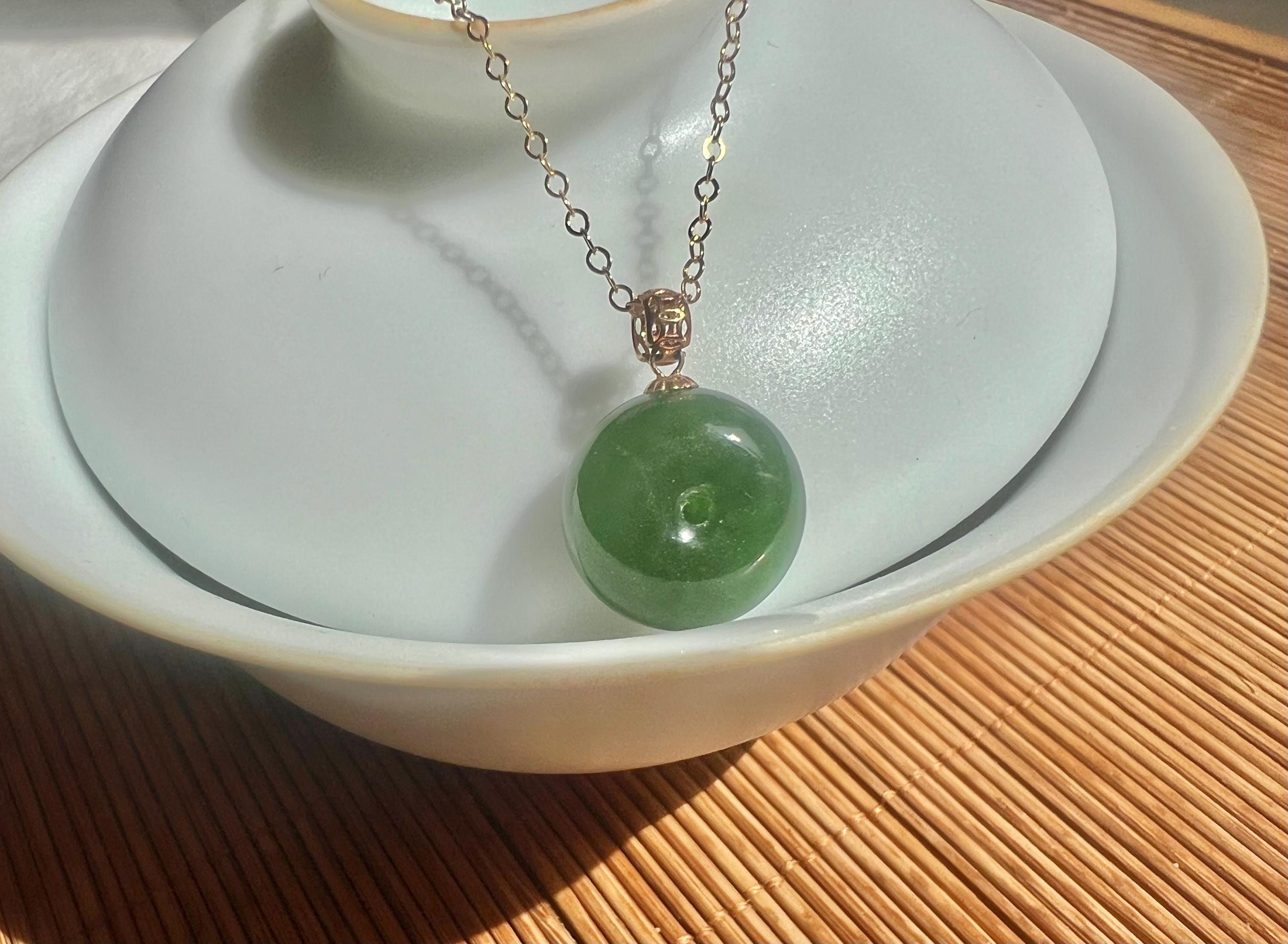 Green Jade Necklace 18K solid Gold | Round Jade Pendant Necklace | Minimalist Jade Jewelry | Elegant Everyday Necklace | Fine Jade Gift