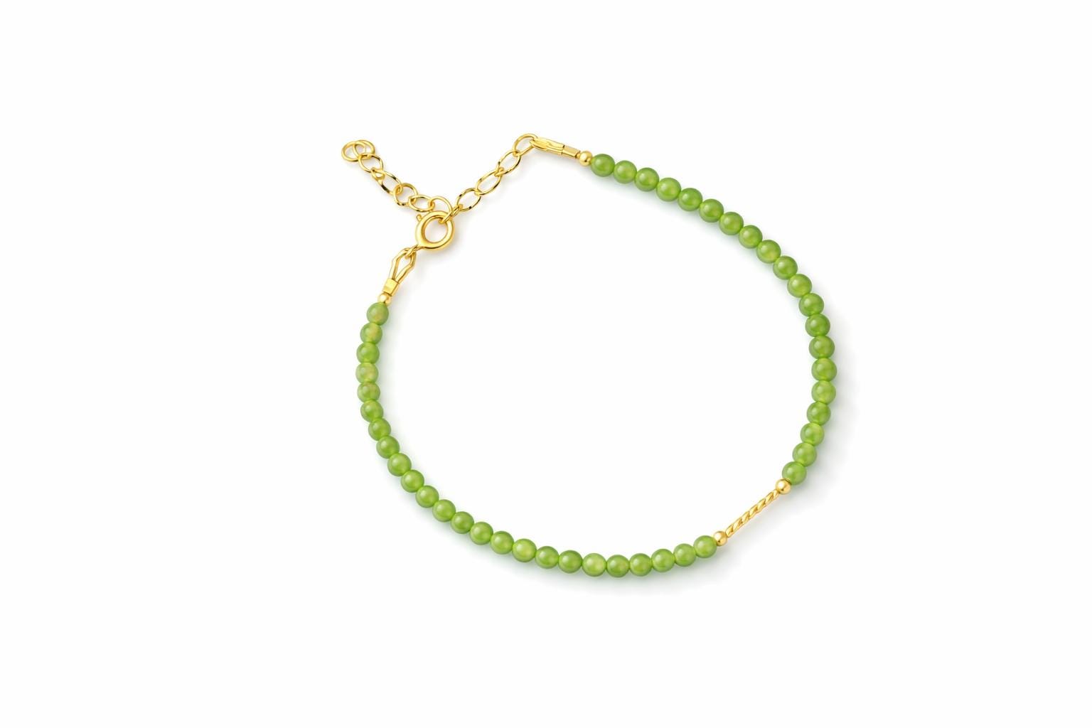 Dainty Green Jade Bead Bracelet with 14k gold filled Chain Extender | Minimal Natural Jade Jewelry