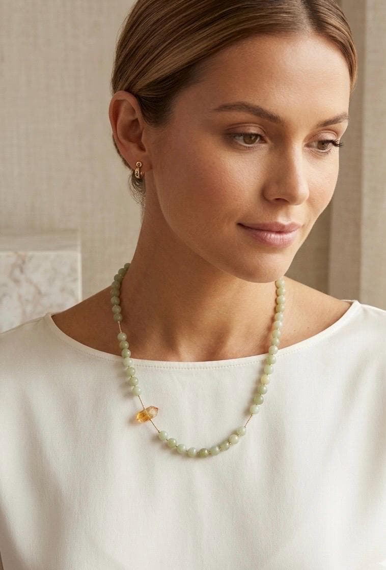 Green Jade & Raw Citrine Necklace