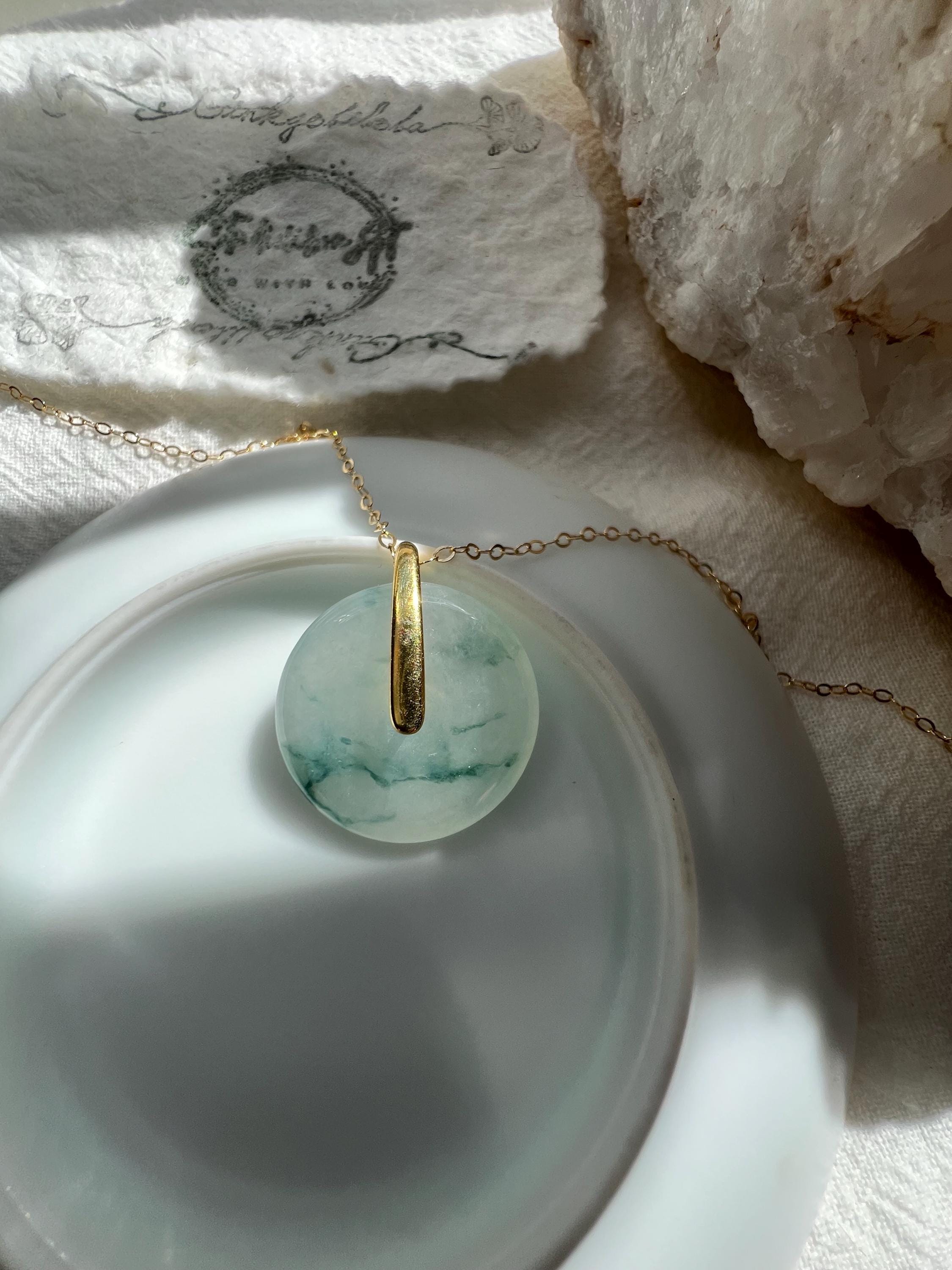 Natural Jadeite Donut Necklace, 14K Gold Filled Chain, Green Jadeite Pendant 1.5cm, Minimalist Jadeite Jewelry, Type A Jade Necklace