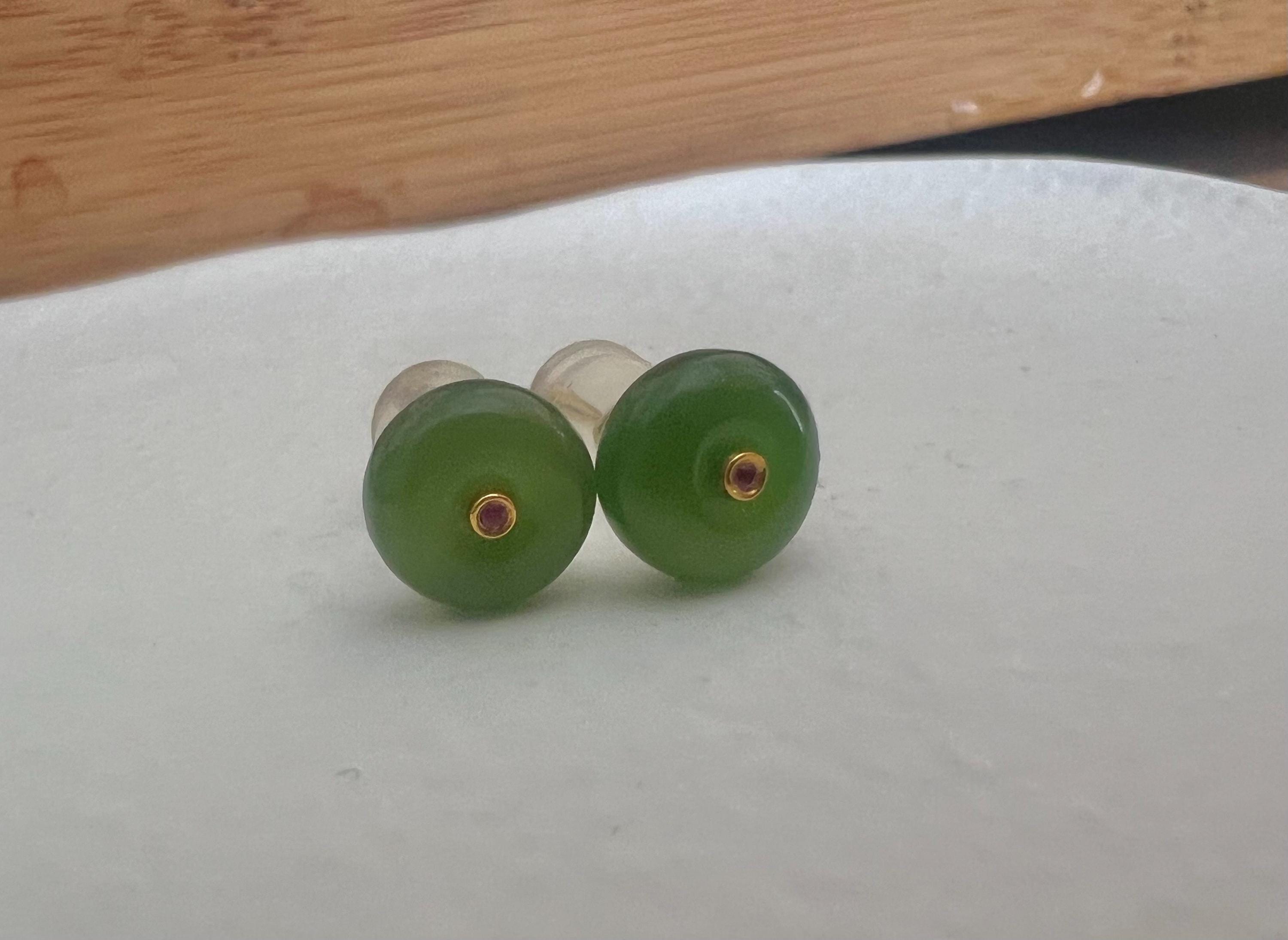 Natural Green Jade Stud Earrings 18K solid Gold | Minimalist Jade Earrings | Fine Jade Jewelry | Elegant Everyday Studs | Gift for Her