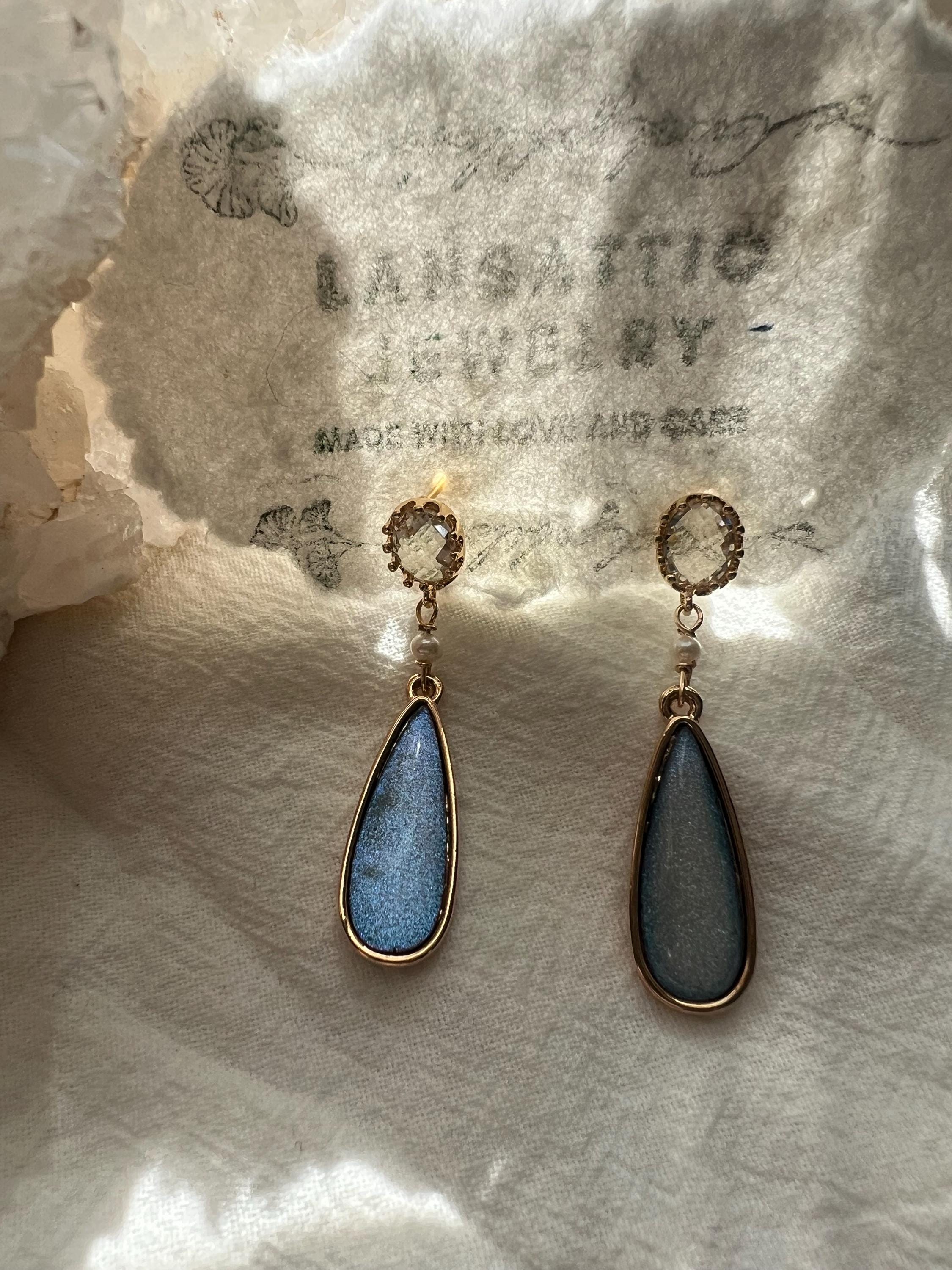 Blue purple Drop Earrings Gold | Teardrop Dangle Earrings | Elegant Statement Earrings | Pearl Accent Earrings | Gift for Her