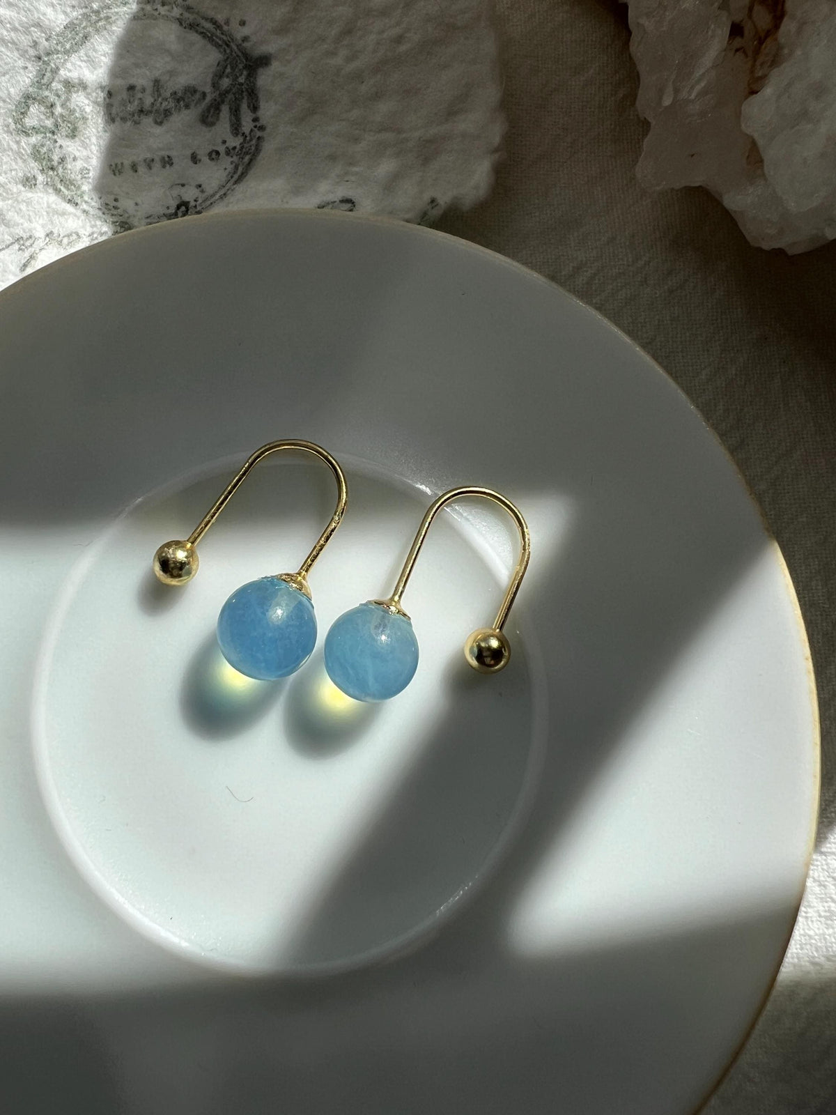 Aquamarine & Jade Drop Earrings