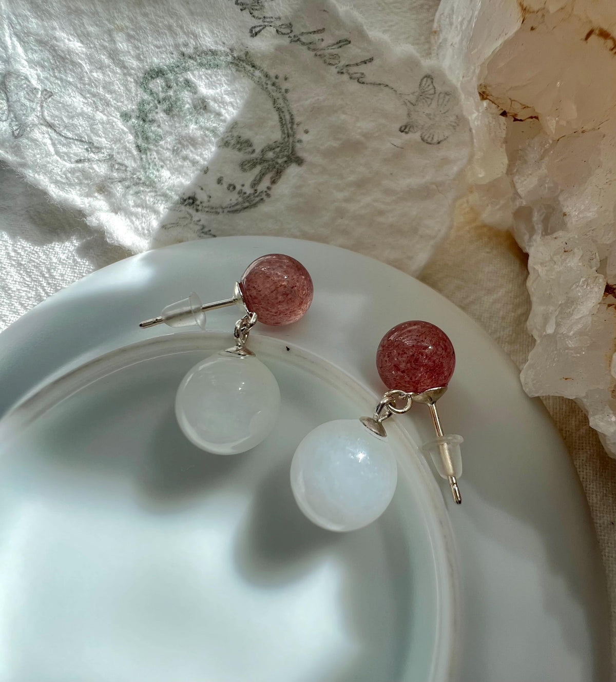 Jade & Aquamarine or Quartz Earrings