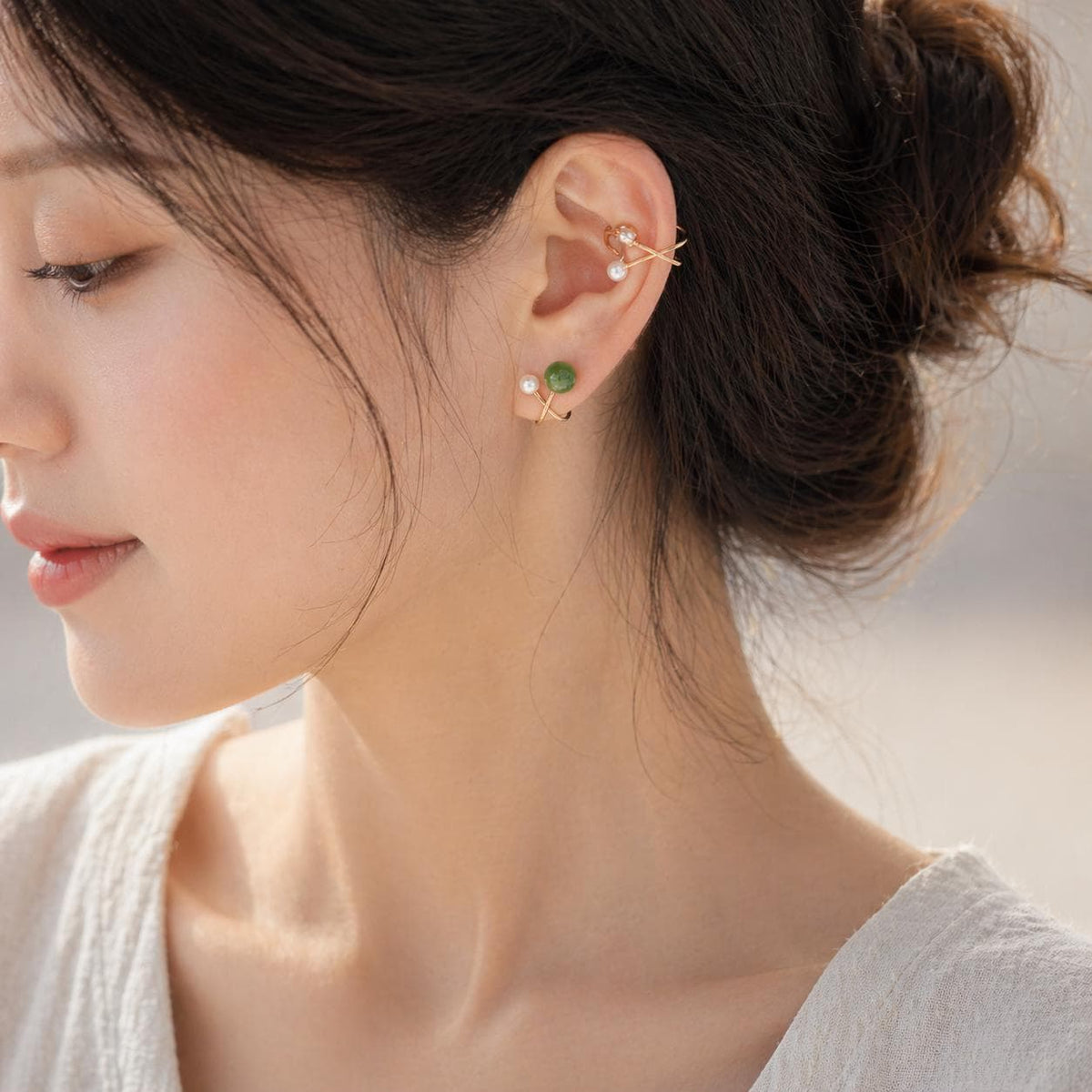 Jade & Pearl Ear Cuff