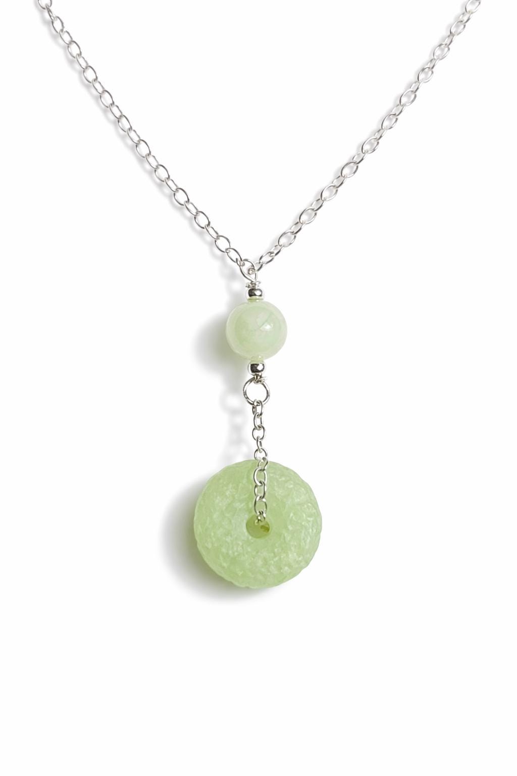 Natural Light Green Jade Pendant Necklace - Minimalist Zen Circle Jewelry in Sterling Silver - Meaningful Protection Gift for Her