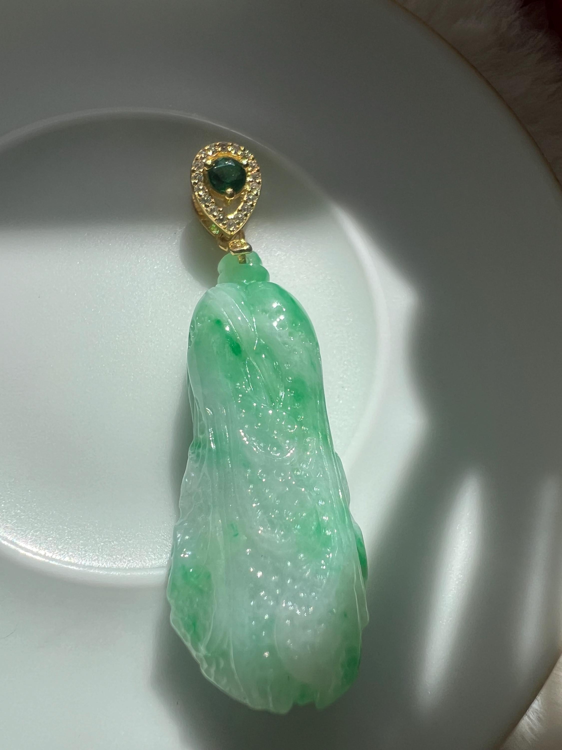 Jadeite Cabbage Necklace, Green Gemstone Pendant, Chinese Prosperity Symbol, Gold Filled Dainty Jewelry, Minimalist Lucky Charm