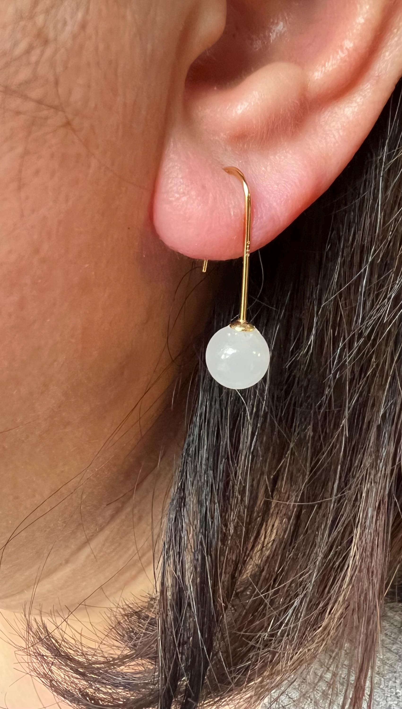 Minimalist Single White jade Drop Earring, Vermeil Bar Dangle, Simple Everyday Gemstone Earring for Her, Gift for Minimalist