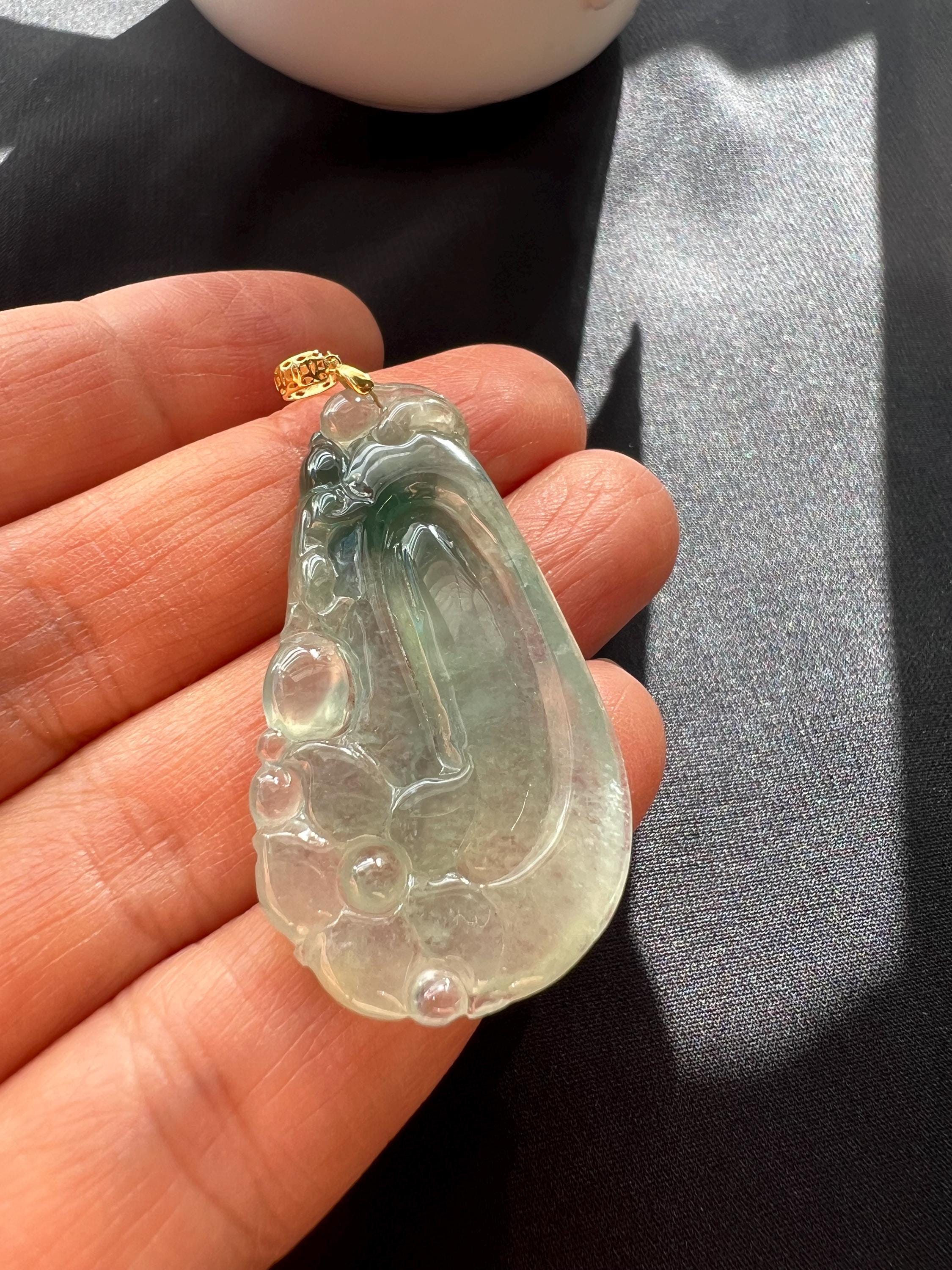 Verdant Mist — Hand-Carved Ice-Type Jadeite Pendant with Floating Flower