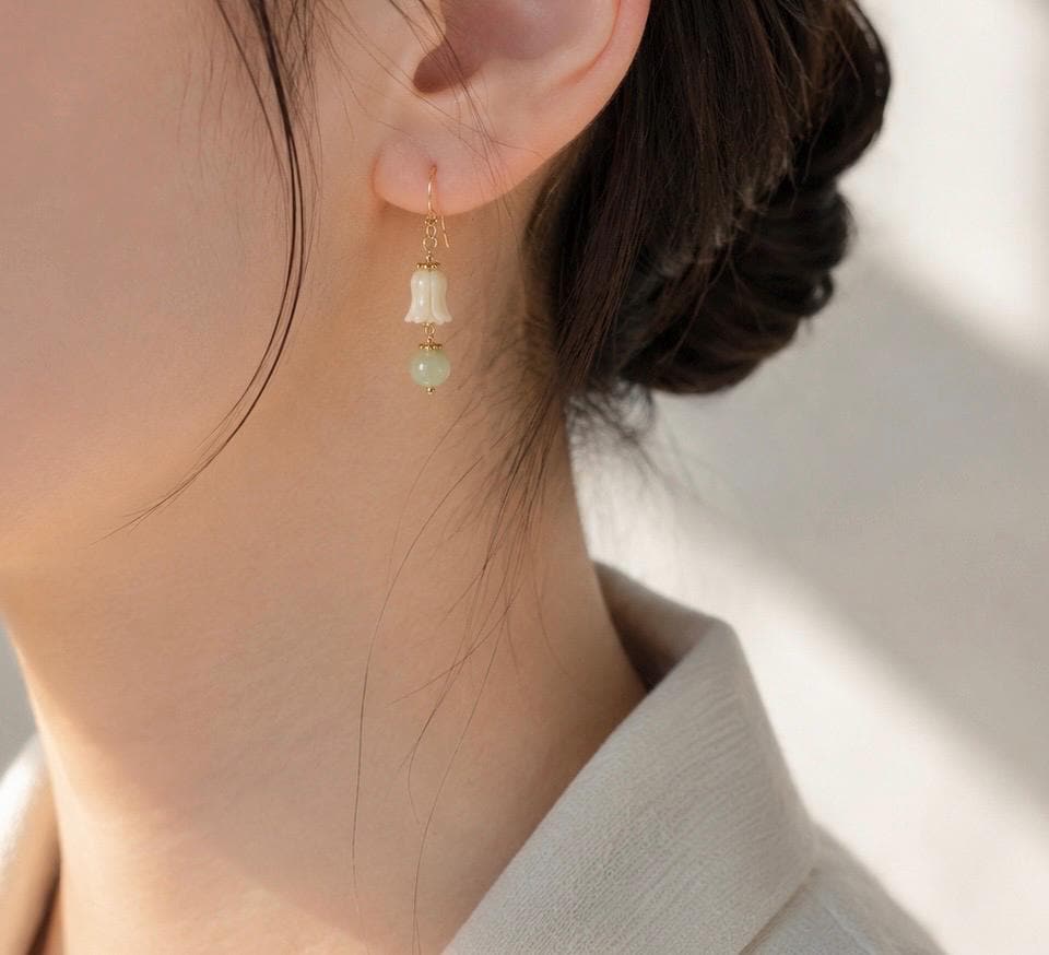 Minimalist Jade Drop Earrings, Gold Filled Dainty Earrings, lily Jade Earrings, Elegant Everyday Jewelry, Gift for Her