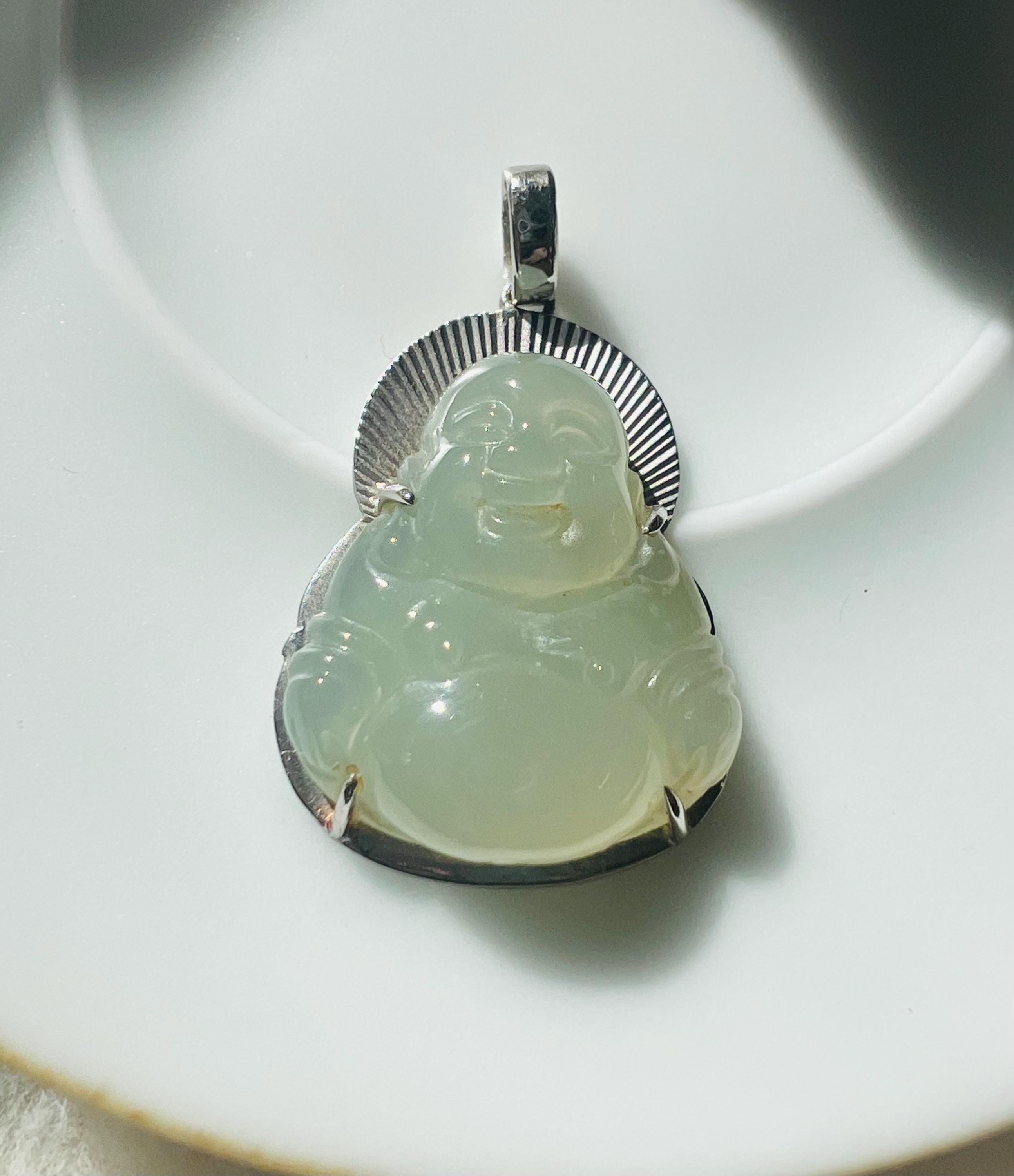 Icy Translucent Jade Buddha Pendant – Natural Grade A Jadeite Laughing Buddha – Zen Aesthetic Oriental Minimalist Jewelry –lucky Gift
