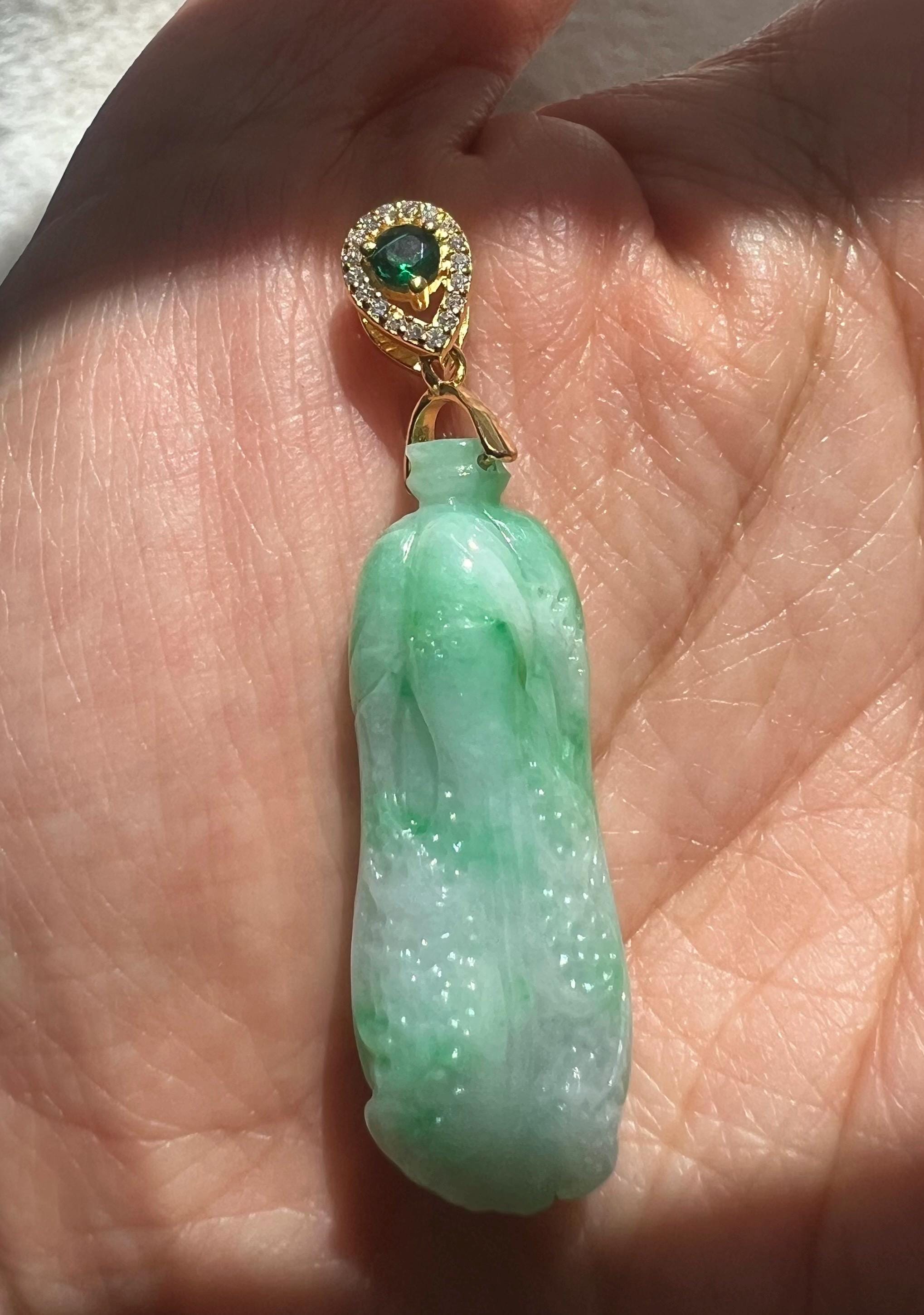 Jadeite Cabbage Necklace, Green Gemstone Pendant, Chinese Prosperity Symbol, Gold Filled Dainty Jewelry, Minimalist Lucky Charm