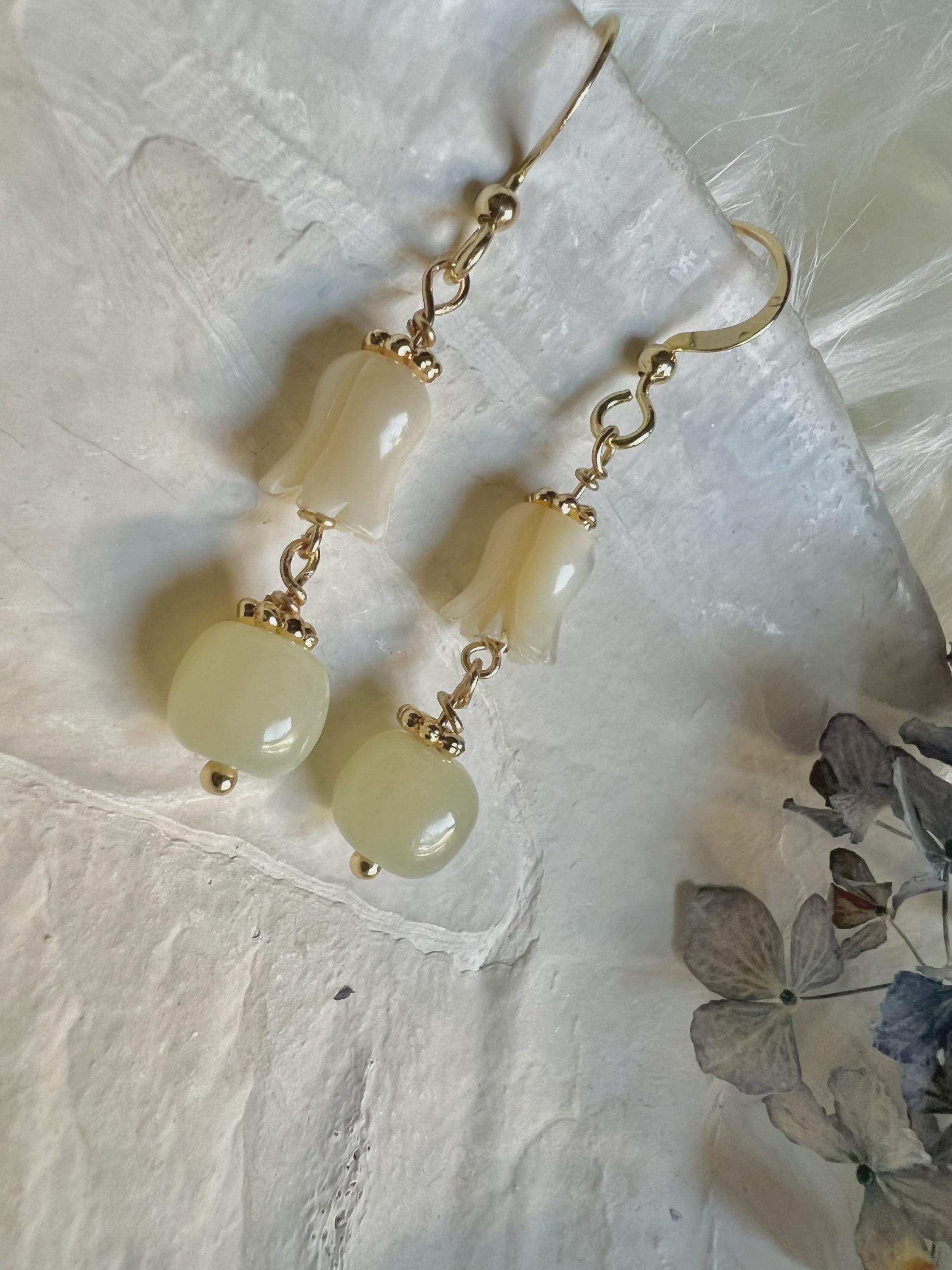 Minimalist Jade Drop Earrings, Gold Filled Dainty Earrings, lily Jade Earrings, Elegant Everyday Jewelry, Gift for Her