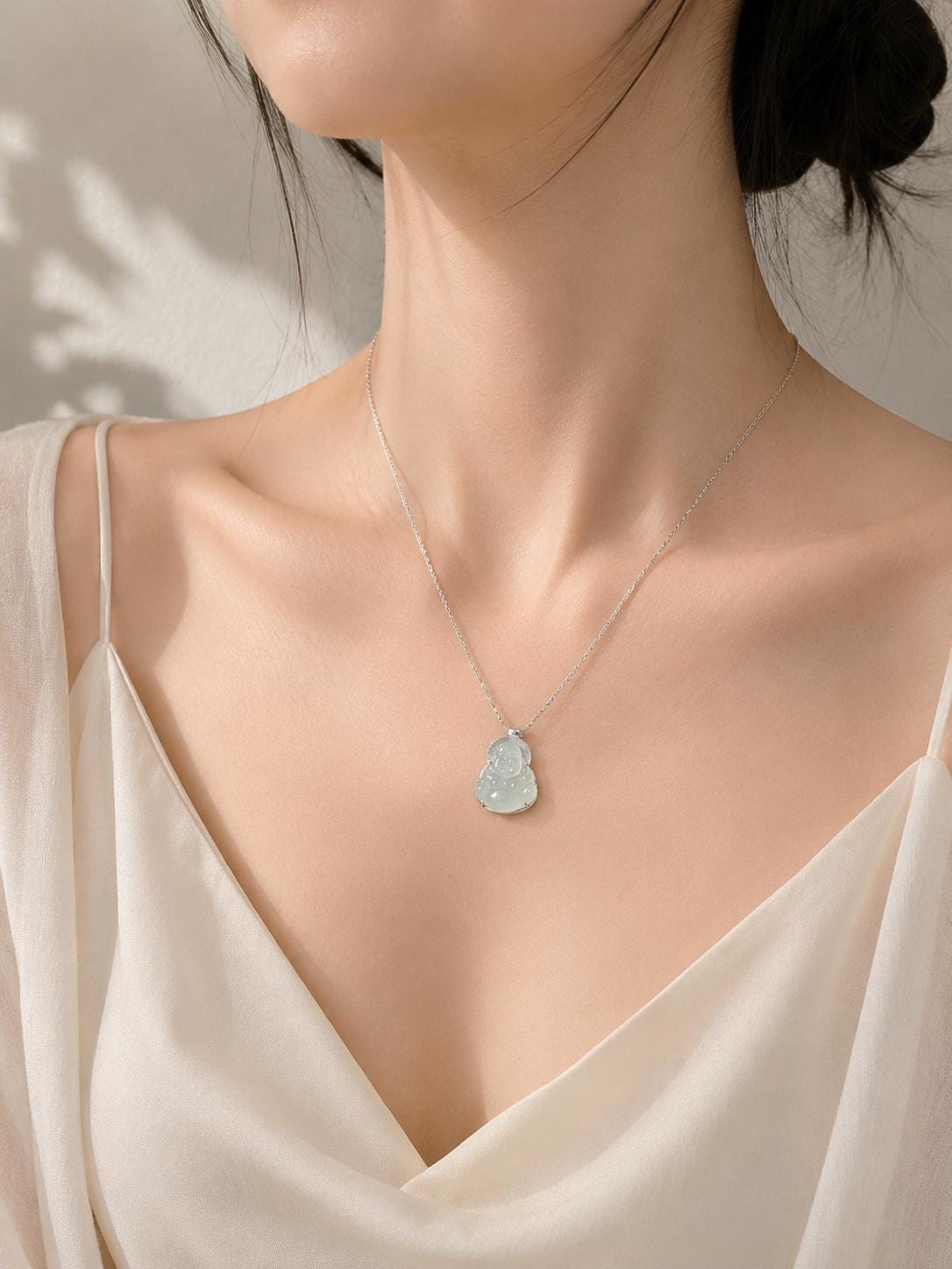 Icy Translucent Jade Buddha Pendant – Natural Grade A Jadeite Laughing Buddha – Zen Aesthetic Oriental Minimalist Jewelry –lucky Gift