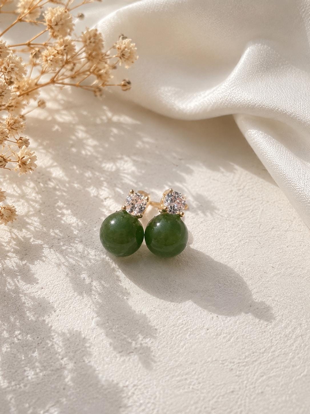 Minimalist Jade Stud Earrings • Pale Green Jade Earrings • Jade clip on earrings• Dainty Everyday Earrings • Elegant Jade Jewelry diamond.