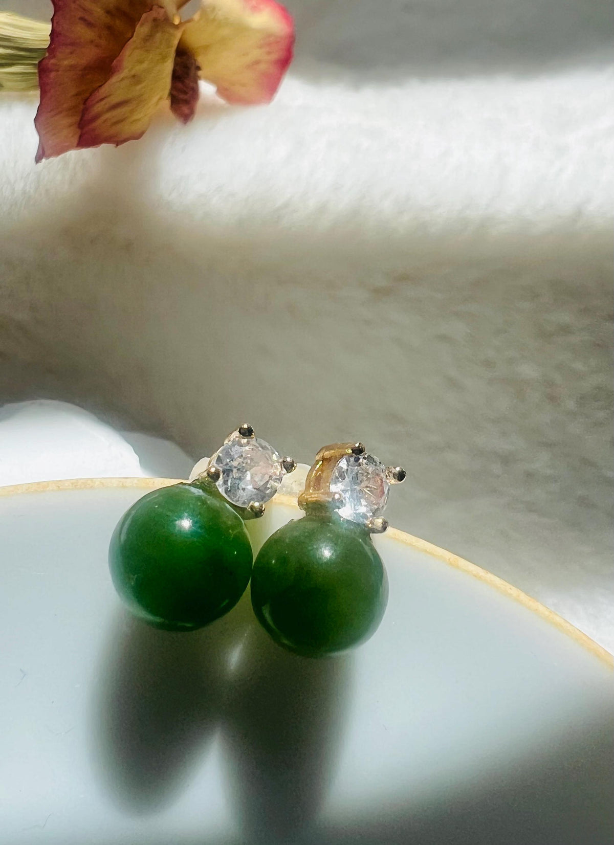 Pale Green Jade & CZ Earrings