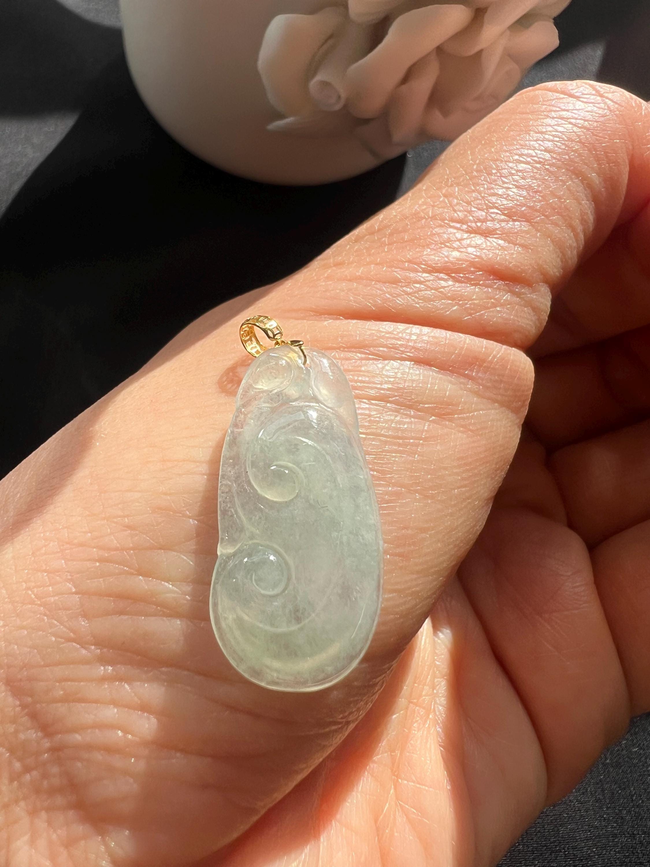 Hand-Carved Ice-Type Jadeite Pendant. Minimalist Jadeite Jewelry, 18K solid gold Necklace, Asian Inspired Jewelry, Lucky Pendant